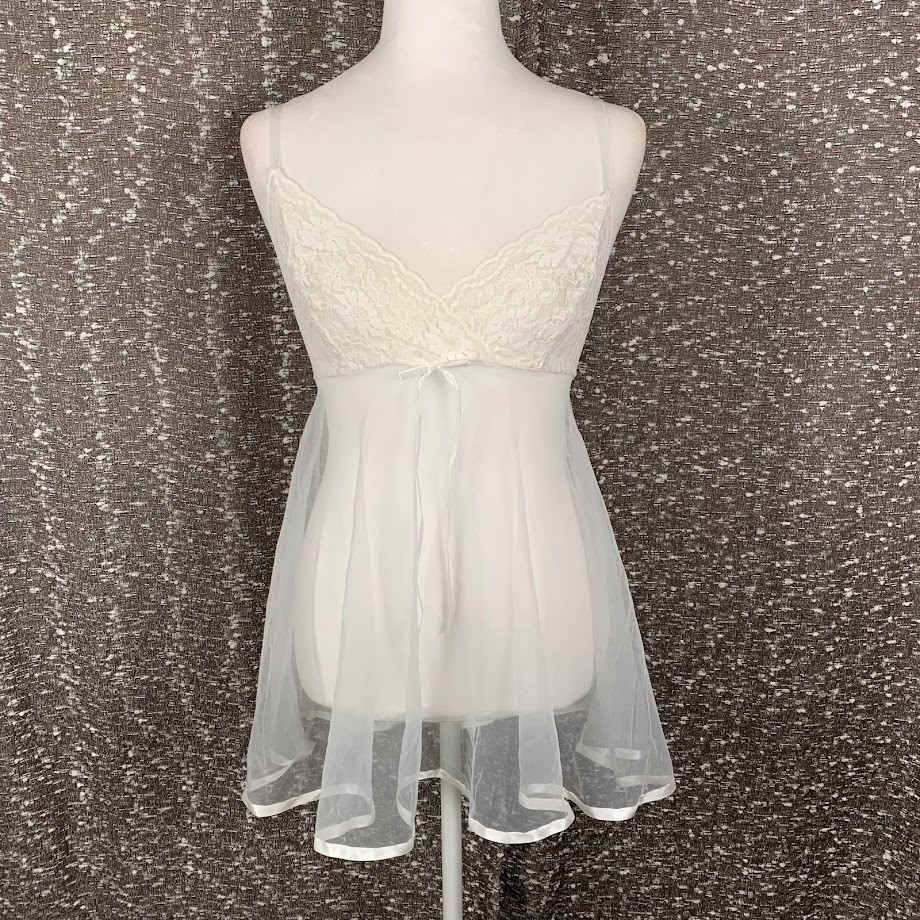 Vintage Petra Fashions Sheer White Babydoll Top Coquette Women’s Small