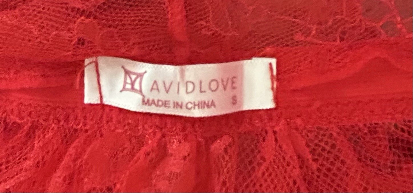 2PC AVIDLOVE Red Shiny Sheer Lace Peek A Boo Front Closure Nightie & Panties S
