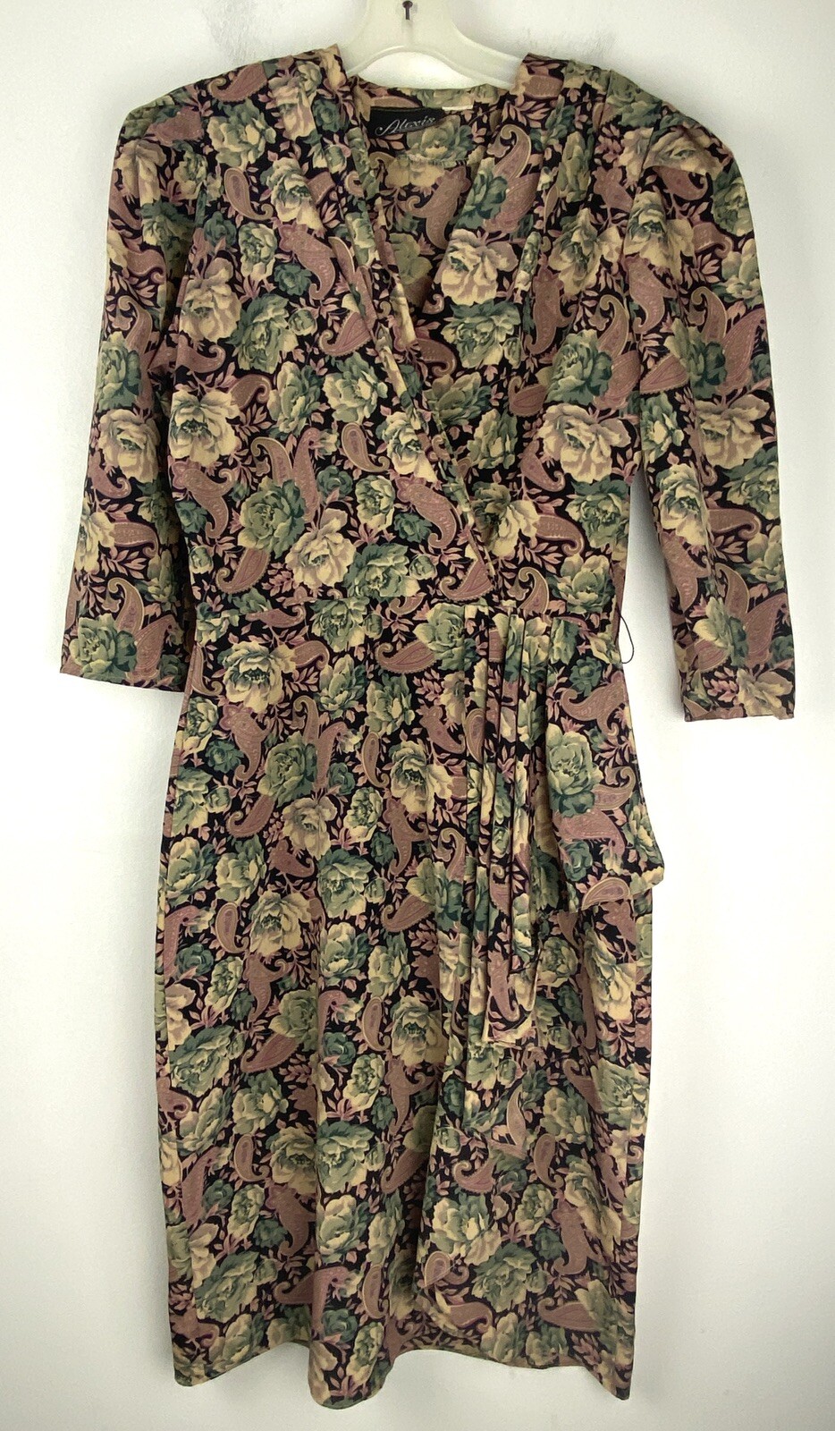 VTG 80’s Alexis Fashions Multicolor Pleated Paisley Shoulder Pads Dress Size 10