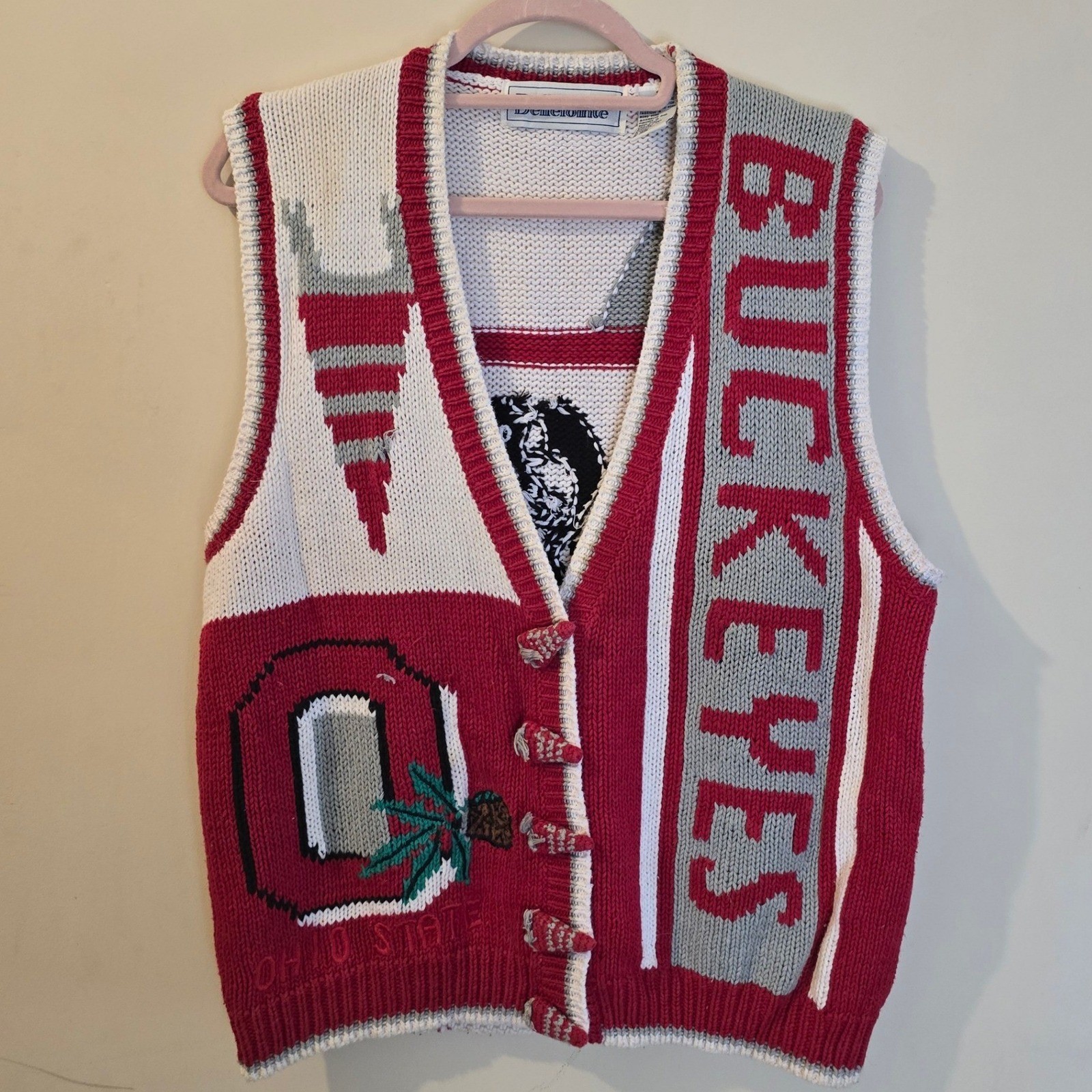 Vintage BellePointe Ohio State Buckeyes Sweater Vest Red Gray White Small NCAA