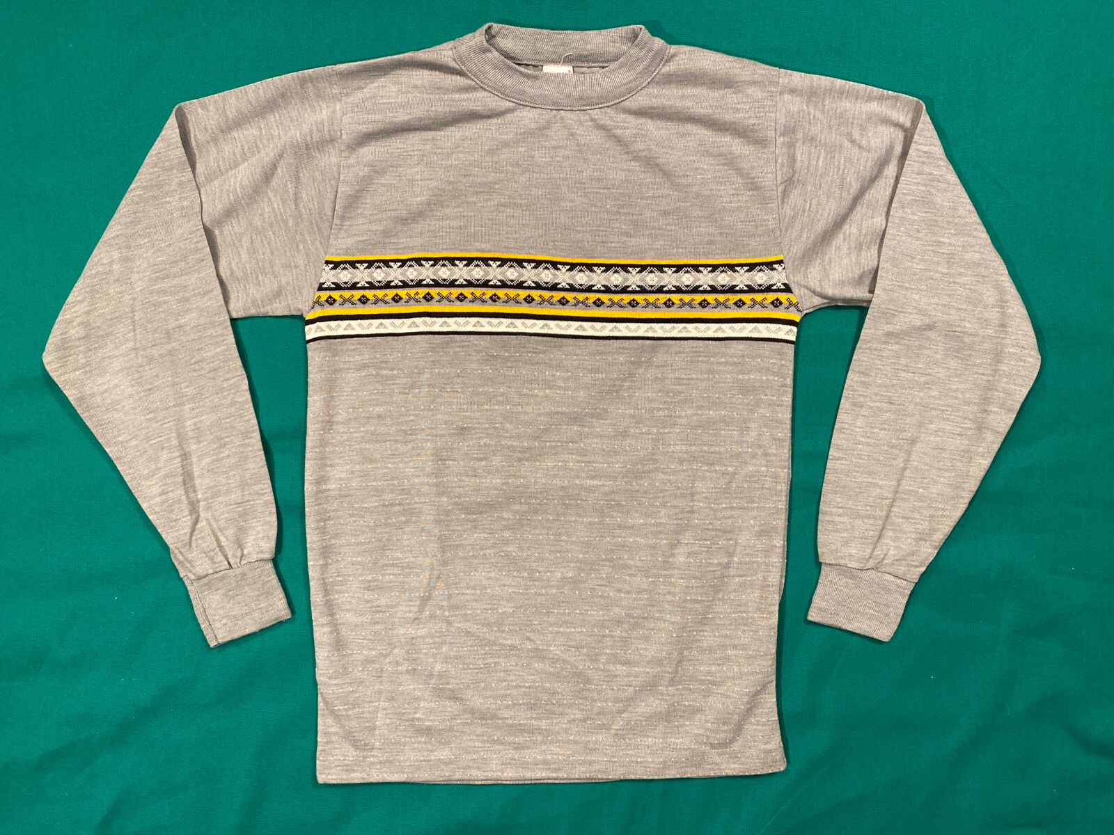 VTG 70s Longsleeve Knit T Shirt Small XS Gray Yellow Black Striped Donmoor