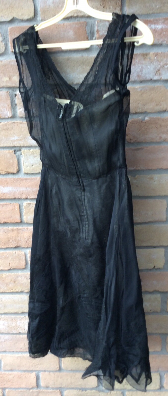VTG 40s/50s Black Dress XS Art Deco Theater 31″B 24″W 40″-41″L DAMAGED READ