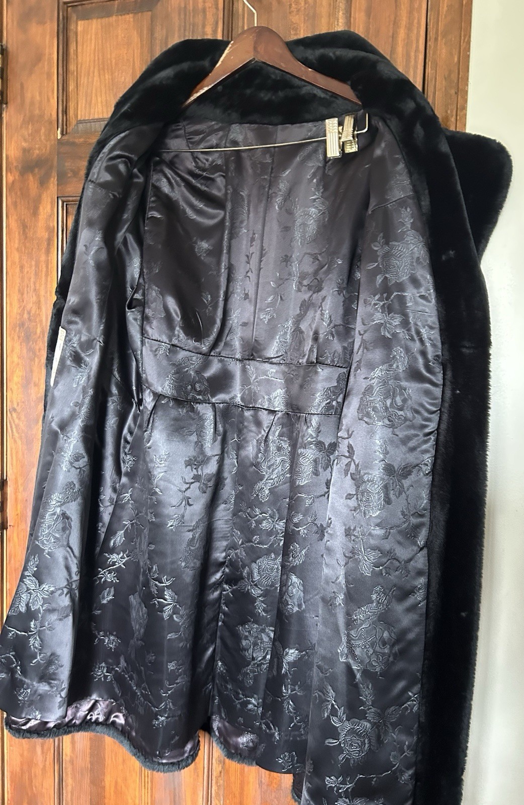 Vintage Borgana Black Faux Fur Plush Coat Double Breasted Women’s Sz M 42”