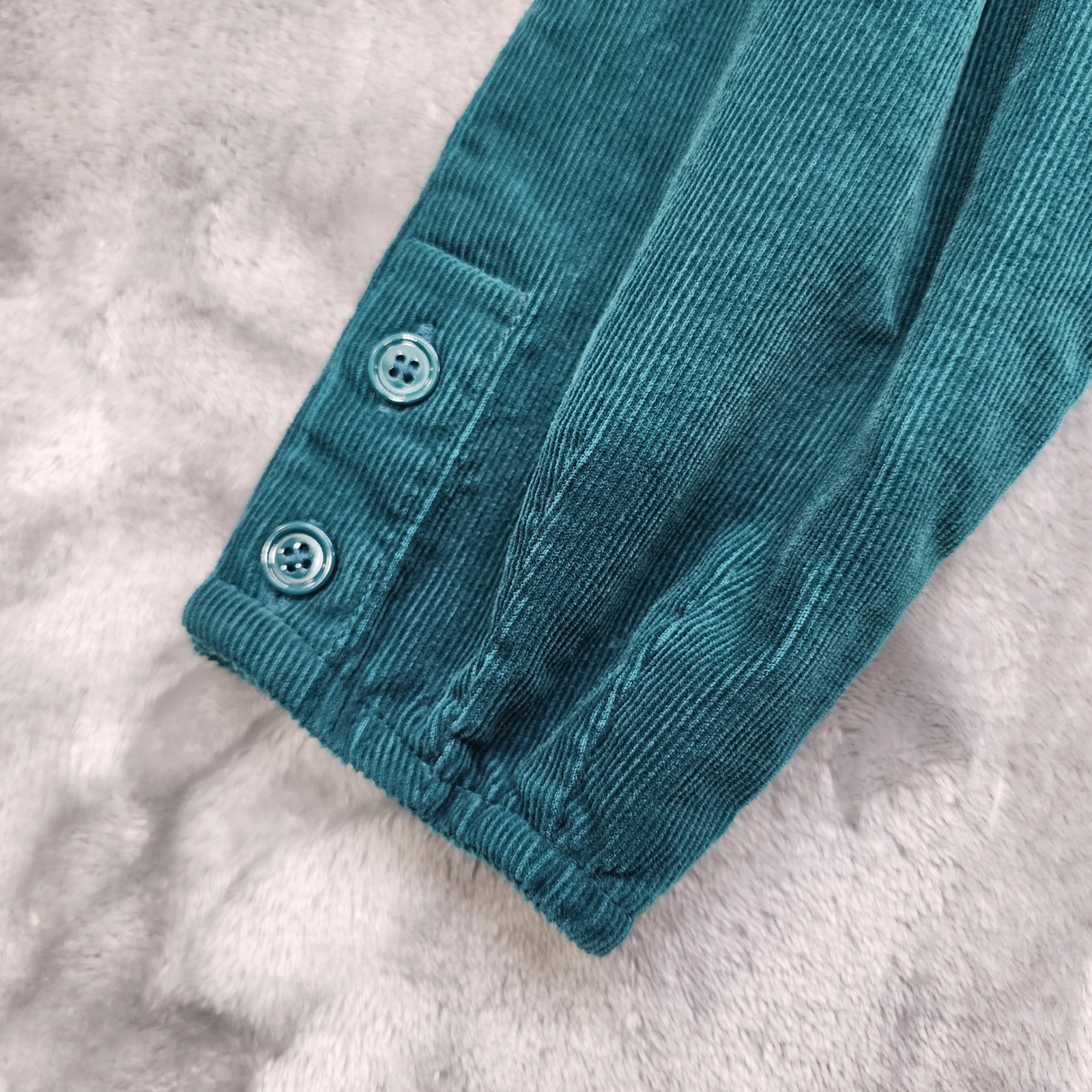 Vintage JG Hook Dress Women 10 Teal Green Corduroy Button Front/Back Midi Preppy