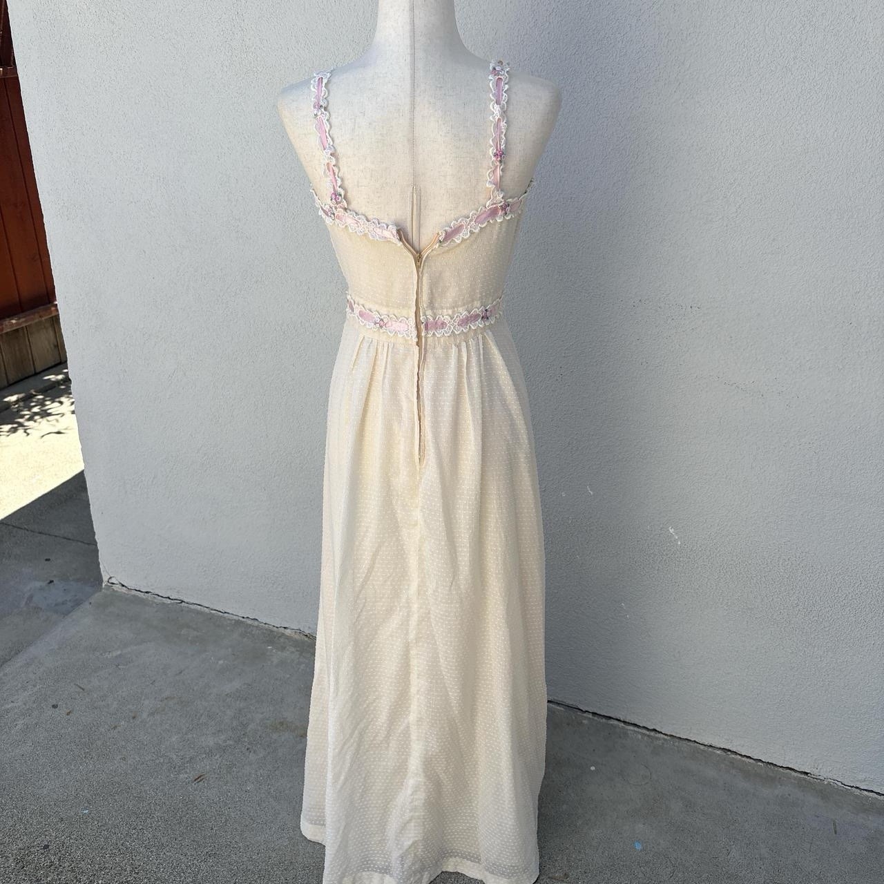 Vintage Handmade Dotted Swiss Dress With Embroidered Pink Rose Lace Trim