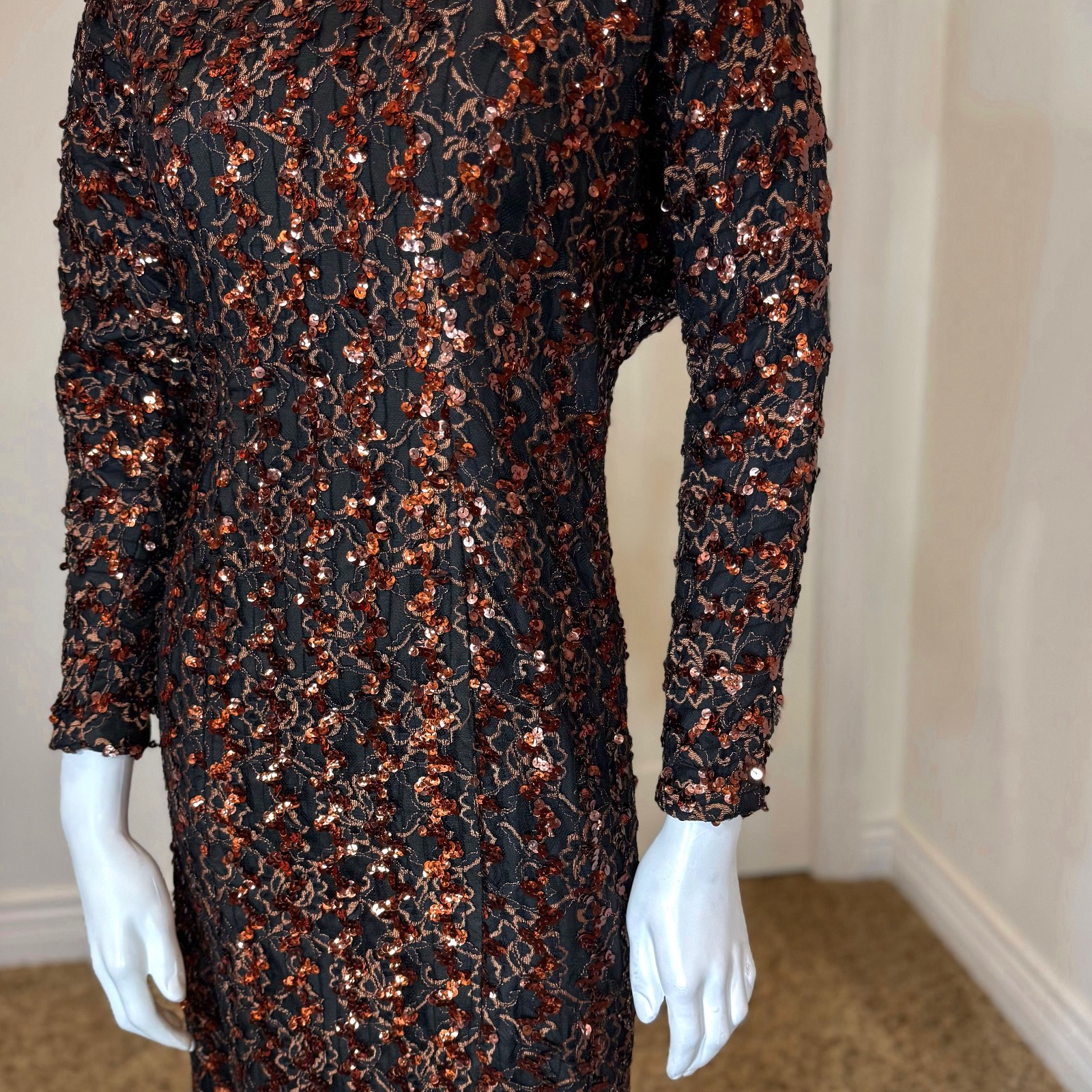Vintage 50’s SEQUIN PARTY DRESS S 4 Maria Firenze Mini Long Sleeves Mid Century
