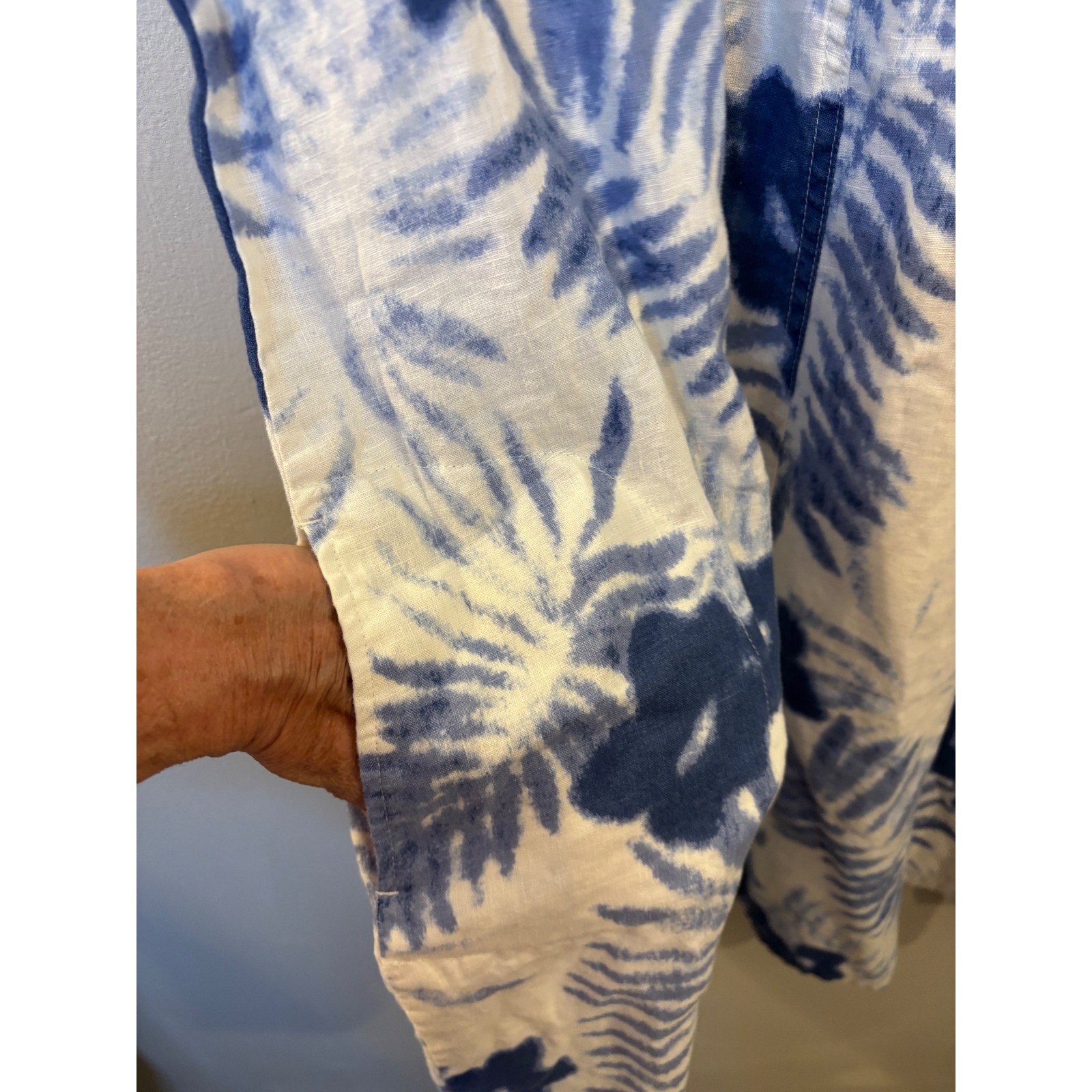 J Jill Love Linen Blue Floral & Palm Linen Shift Dress L