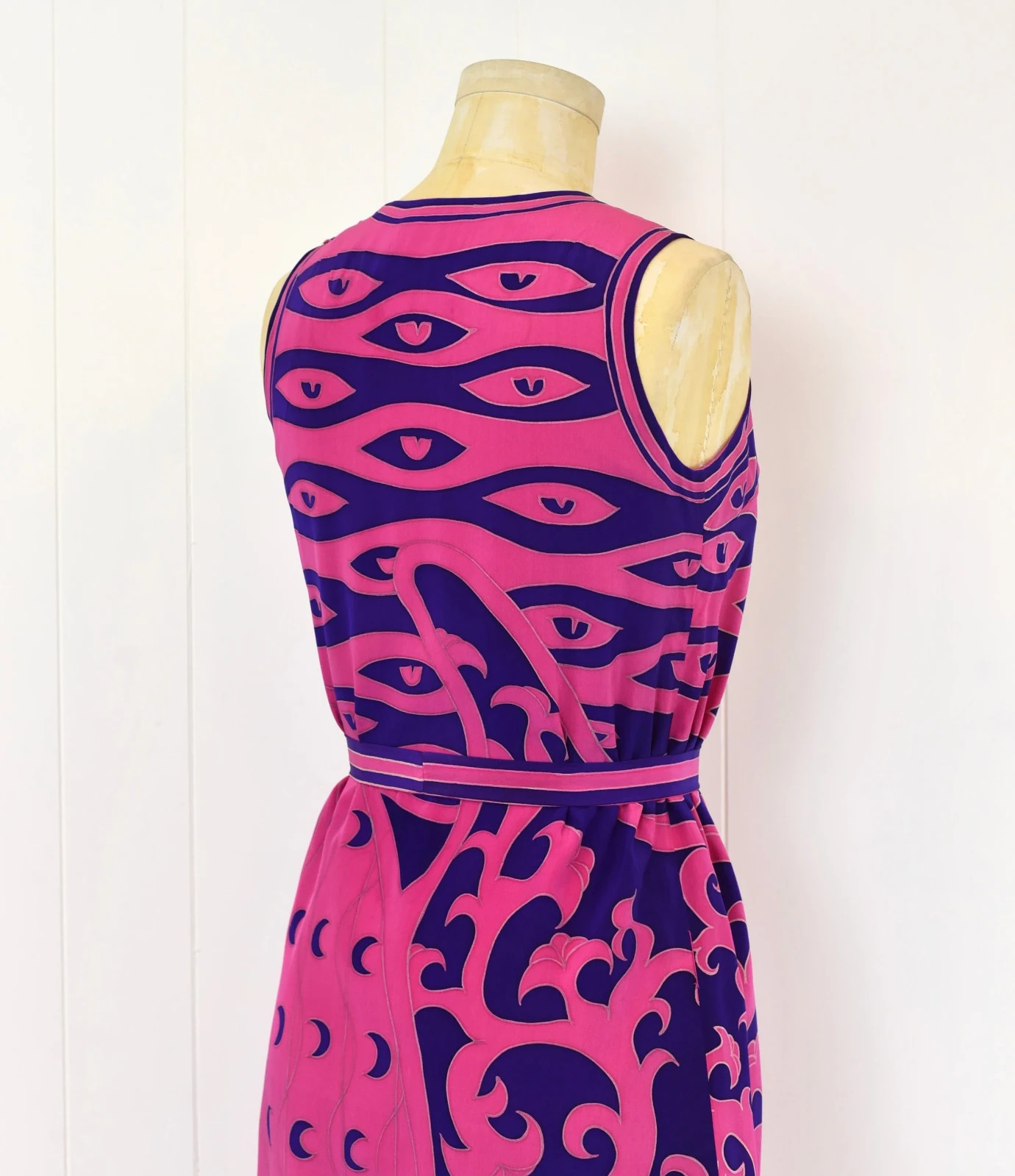 Vintage Chloé Pink Purple Silk Printed Dress with Belt