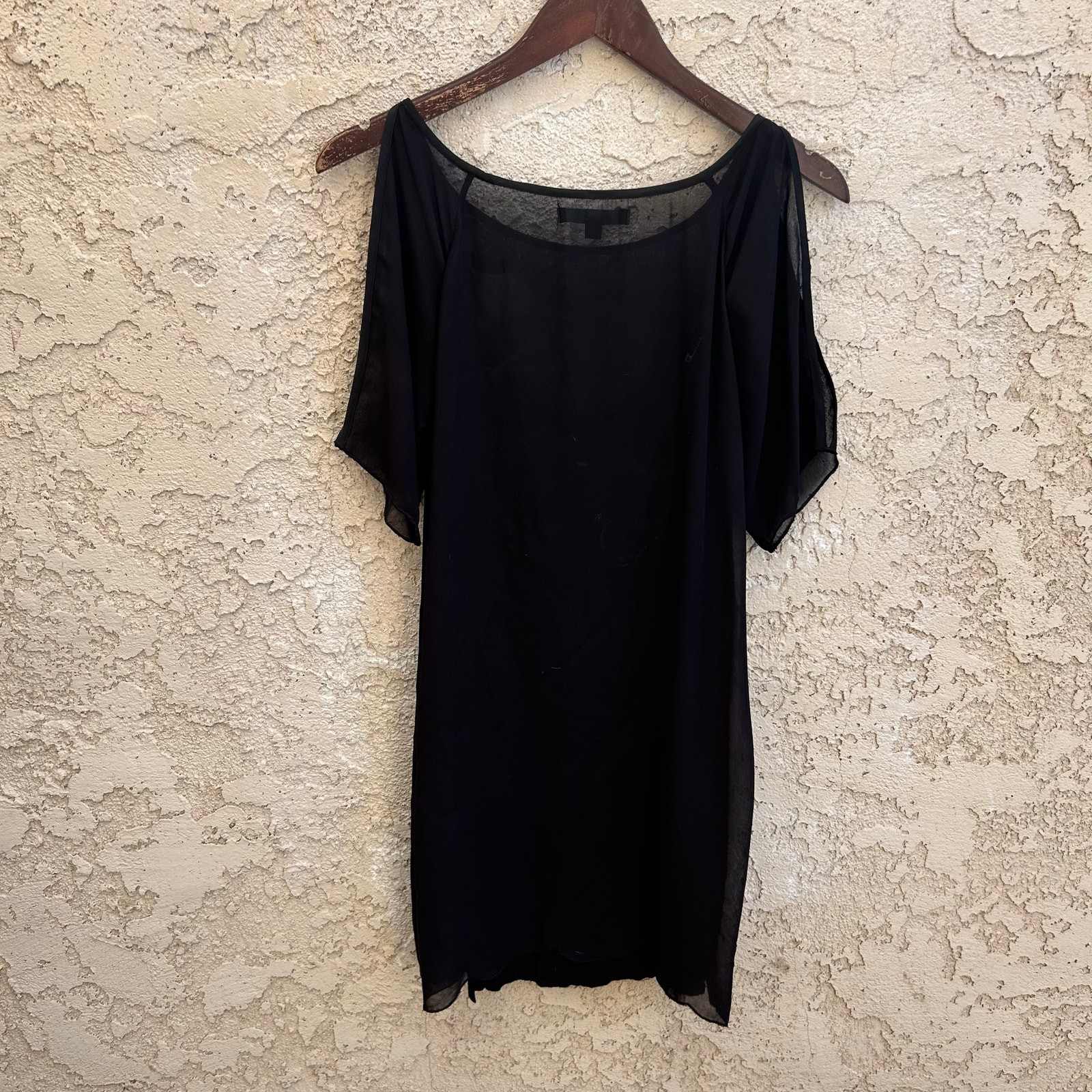 Vintage Single Black Sheer Cold Shoulder Slip Dress Size Medium