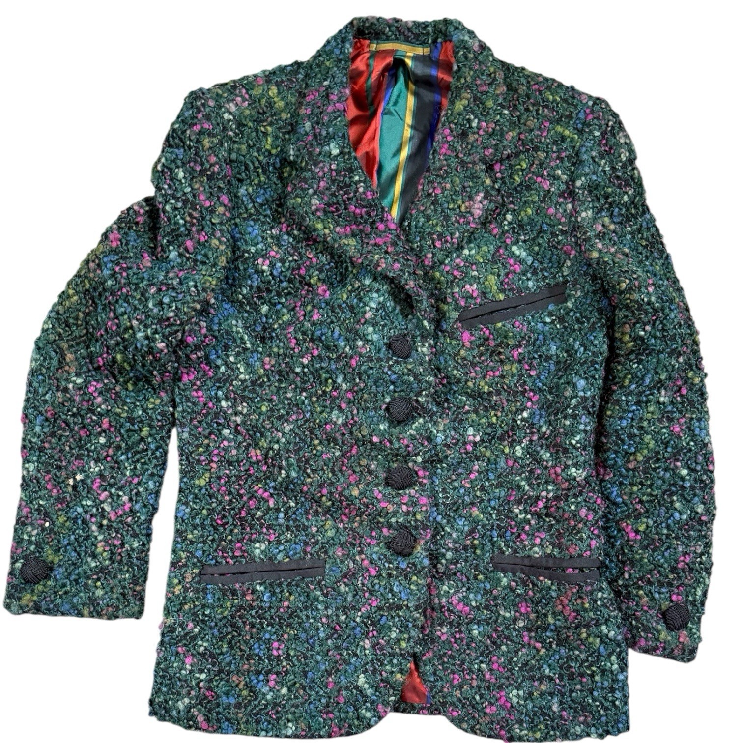 Vtg Ermilio Blazer tweed green pink 38″ bust classic funky EUC