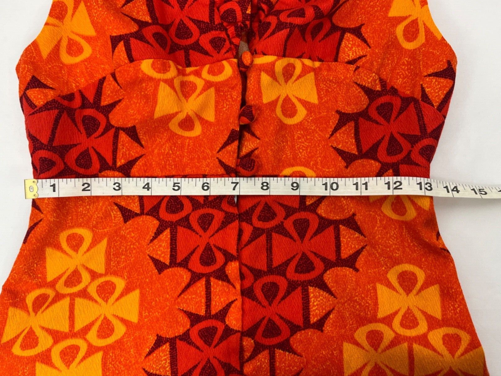 Vtg Retro Mod Hawaiian Tiki Dress Bright Orange Yellow Red Dael’s Honolulu Sz. S