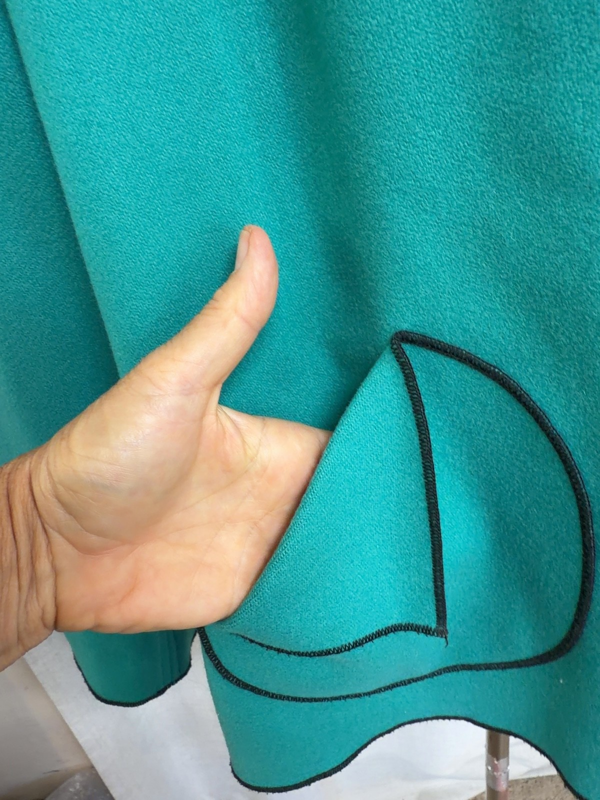 BEPPA Teal Wool Coat Jacket Swing Vintage Contrast Piping Sz S CMF