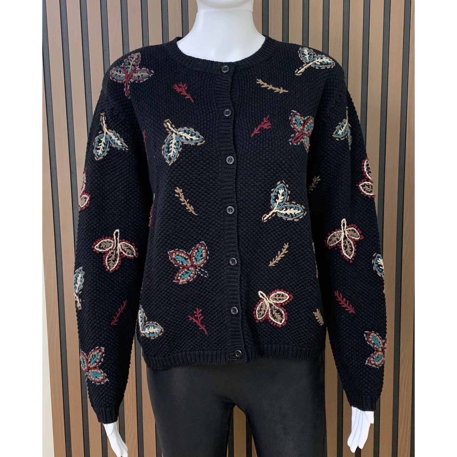 Paul Harris Design PHD Vintage Embroidered Butterfly Cardigan Sweater Blue L