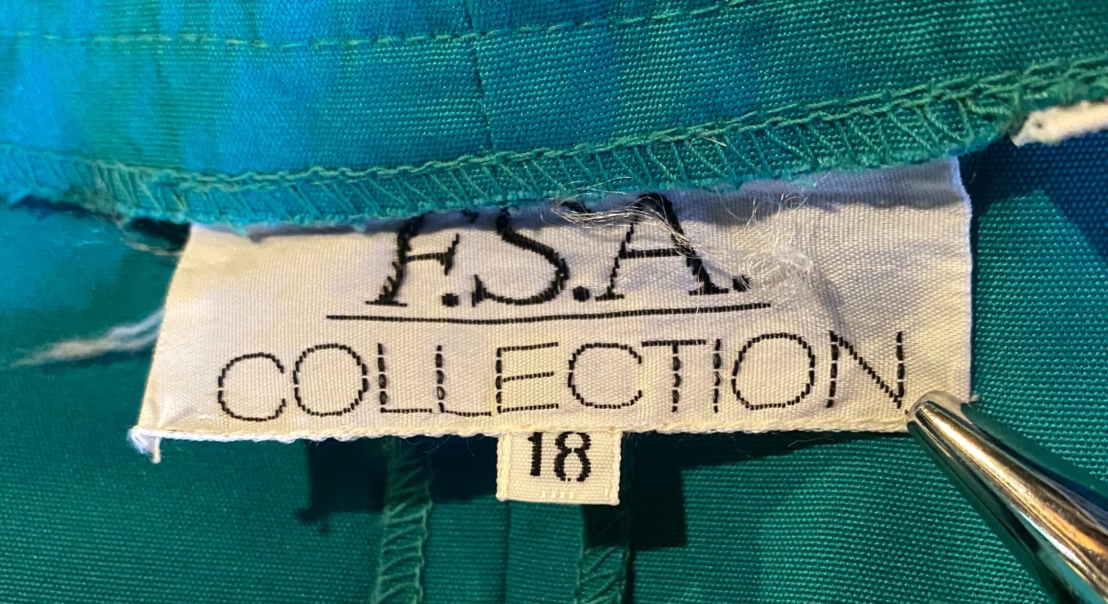 Vintage F.S.A. Collection Teal A-Line Dress Multi Color Belt Tie Strap Size 18