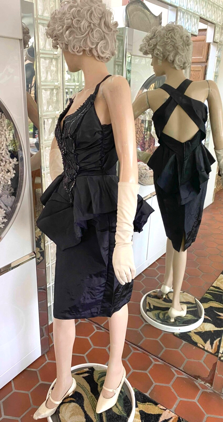 VTG XS SEXY 70s 80s Peplum Wiggle Dress Climax Karen Okada David Howard