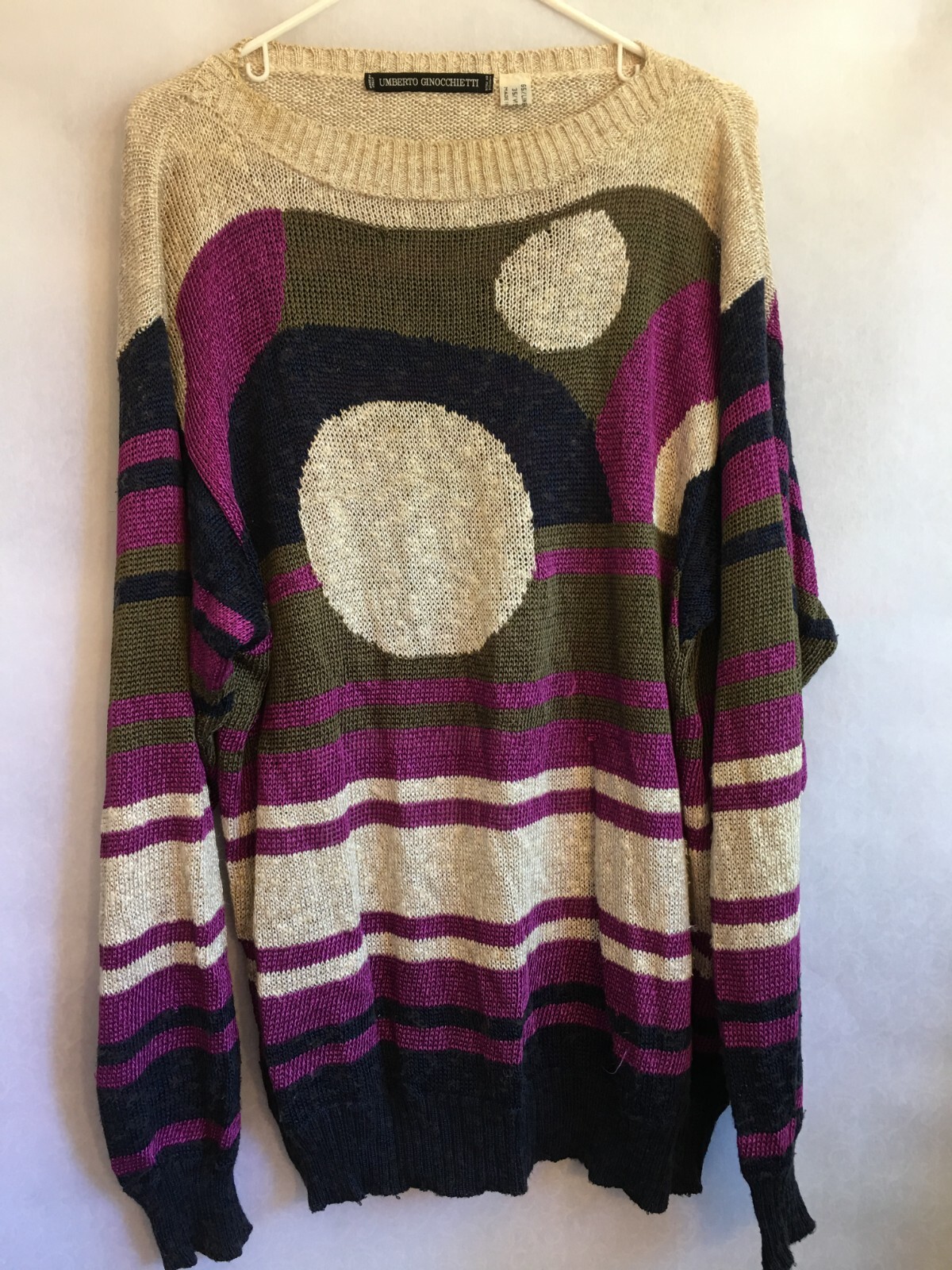 Vintage Umberto Ginocchietti Womens Striped Dot Knitted Pullover Sweater Purple