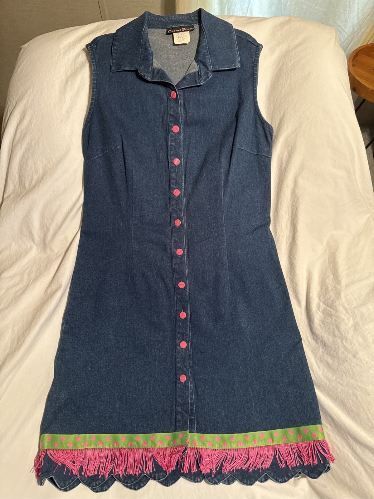 W Vintage Denim Cactus Flower Size 6 Made In Usa Rare Mint Condition 19 X 37 80s