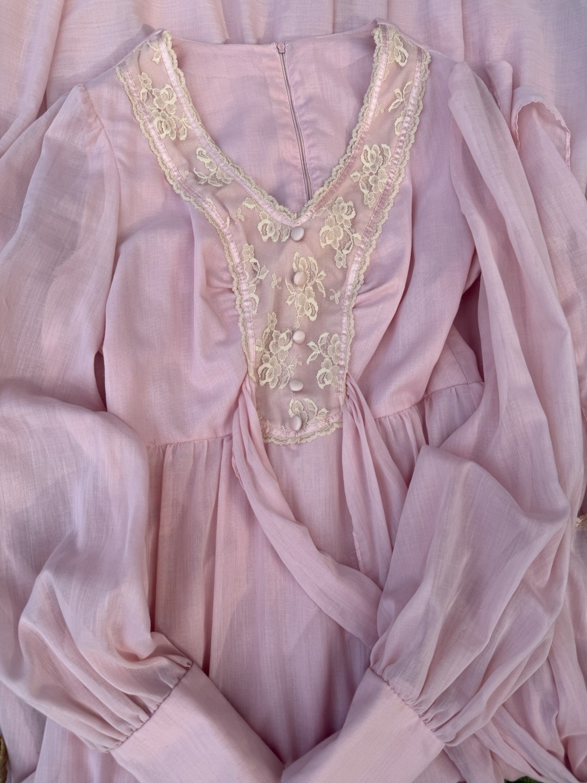 Vintage 70s Jody T Pink Prairie Maxi Dress Cottagecore Boho Fairy Size 13