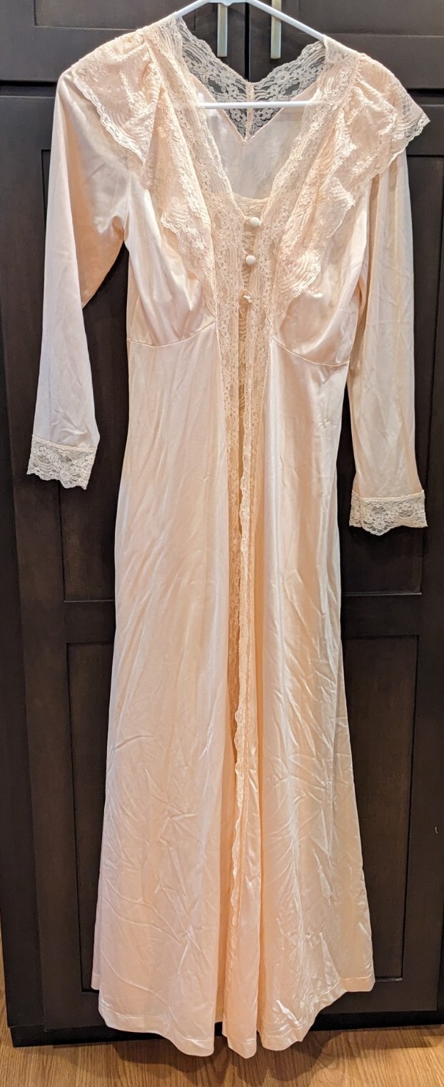 Vintage Gilead Nightgown & Robe Peignoir Set Peach Satin Lace – M