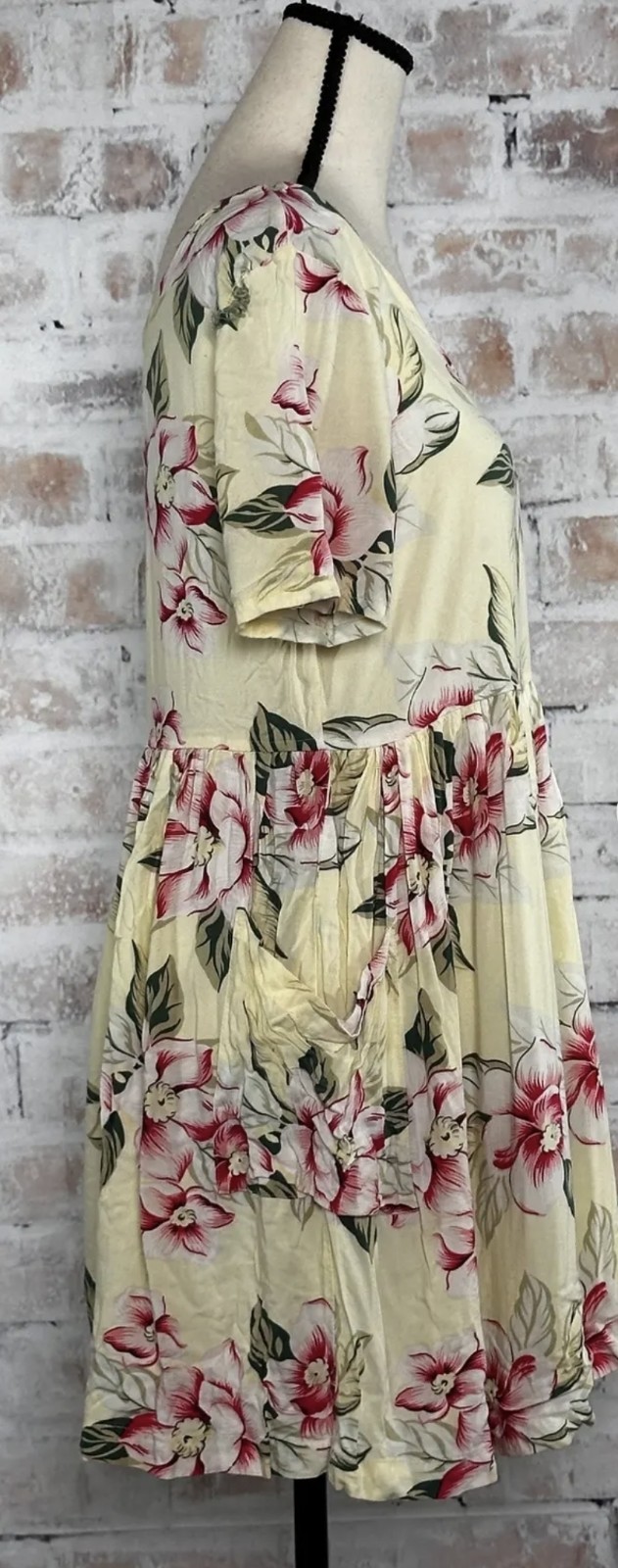 Vintage Moda Int’l Shirt Dress Floral Tropical Hawaiian Hibiscus Luau Yellow