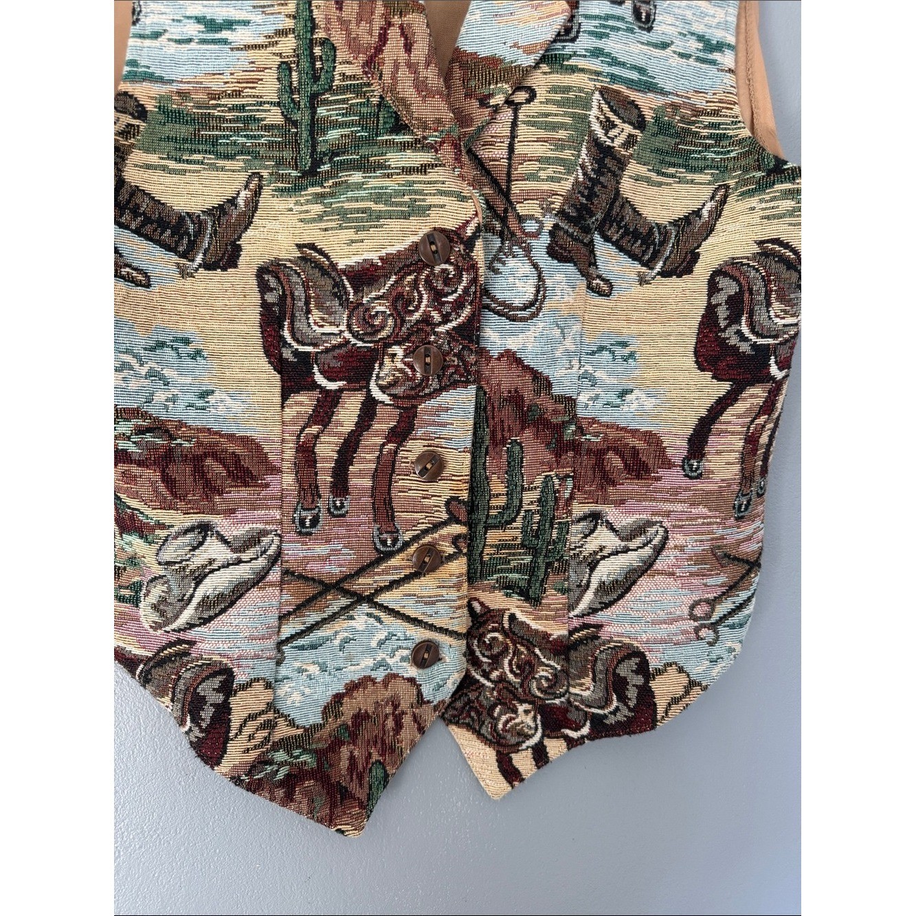 Diamond L Western Wear Tapestry Vest Desert Horses Cowboy Boots Boho Chic Size S