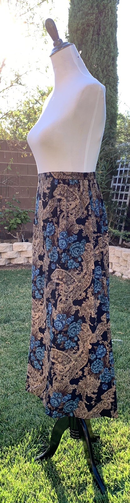 Skirt Vintage Laura Scott Maxi Skirt Plus Size:16Wide Brown Blue Print 1960’s
