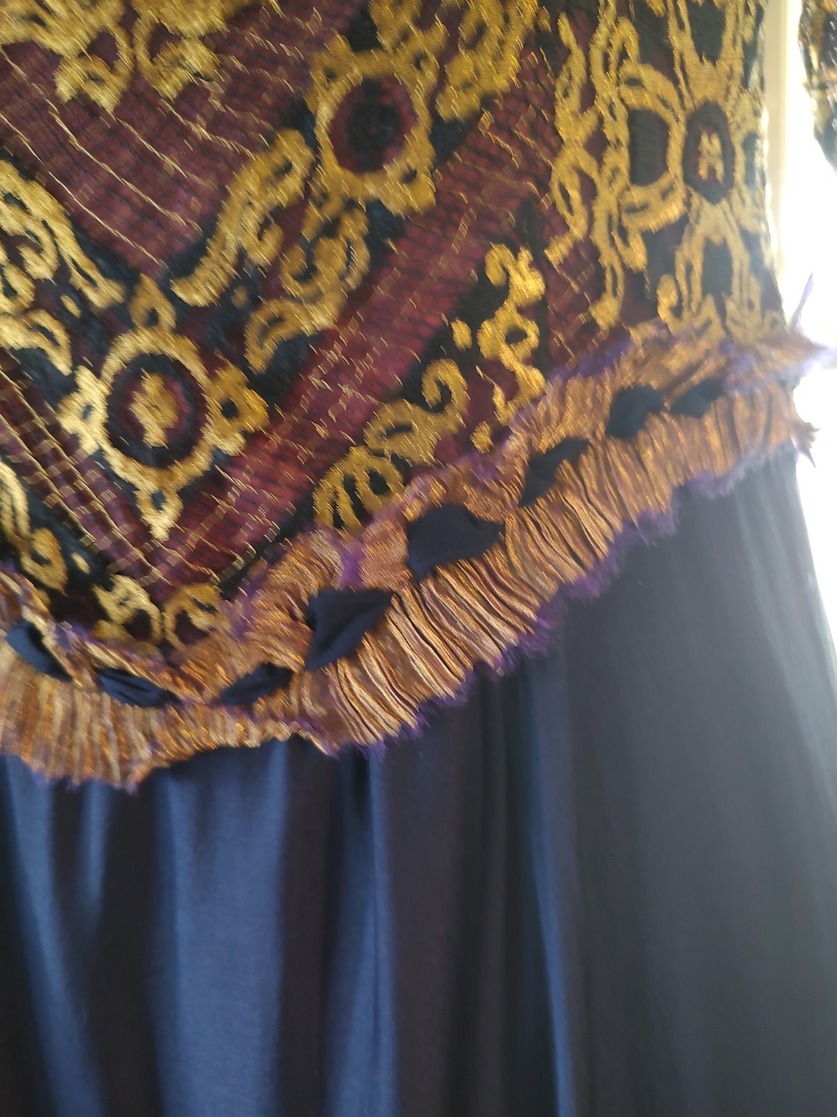 Zandra Rhodes Vintage Eveningown, Hand Made In England Couture 8 Silk/Gold Lace