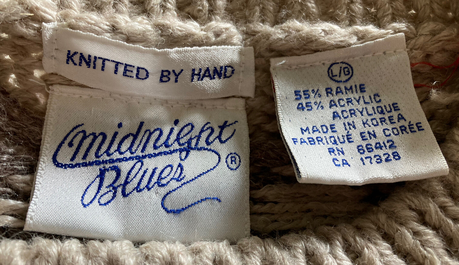 Hand knitted Sweater RETRO Bohemian Native Geometric Vtg Midnight Blues EUC