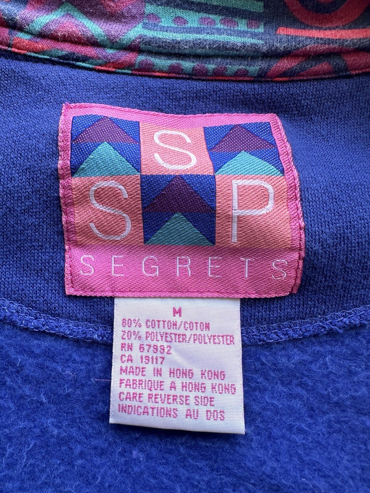 Vintage SSP Segrets Sun Prints Half Zip Blue & Pink Pullover Sweater Size M