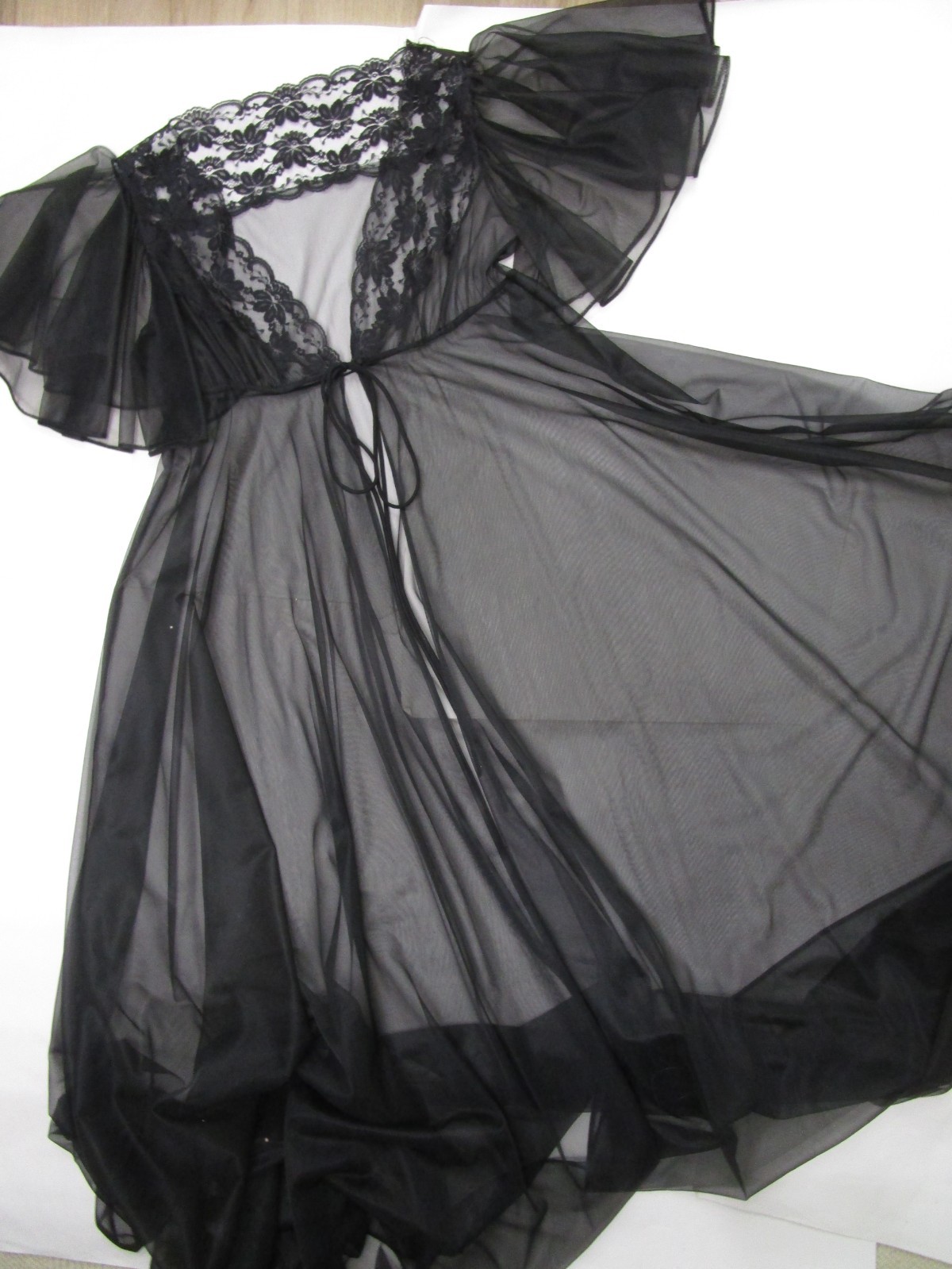S Black Val Mode Peignoir Set Night Gown Robe Vintage Huge Sweep