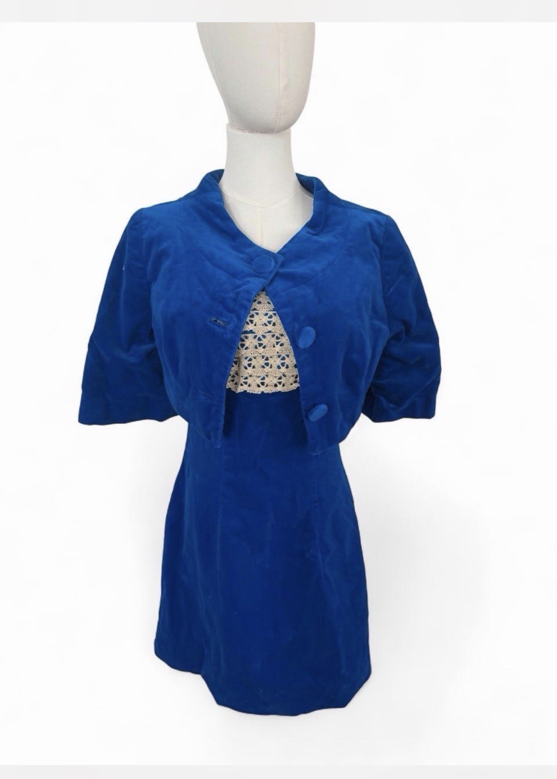 1960s Cobalt Velvet Dress + Jacket Set
