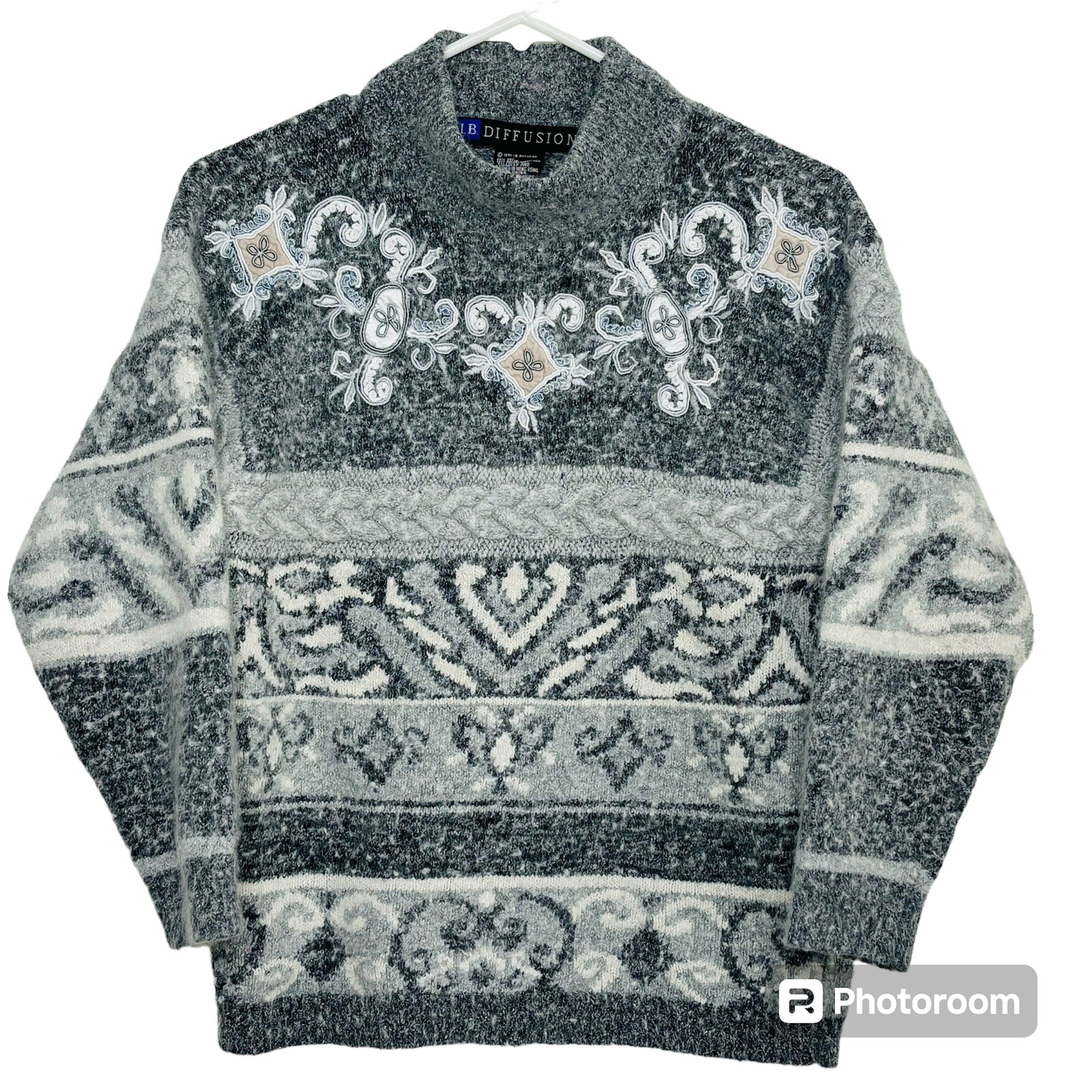 Vintage I. B. DIFFUSION Sweater Womens S Silk Angora Wool Knit Blend Embellished