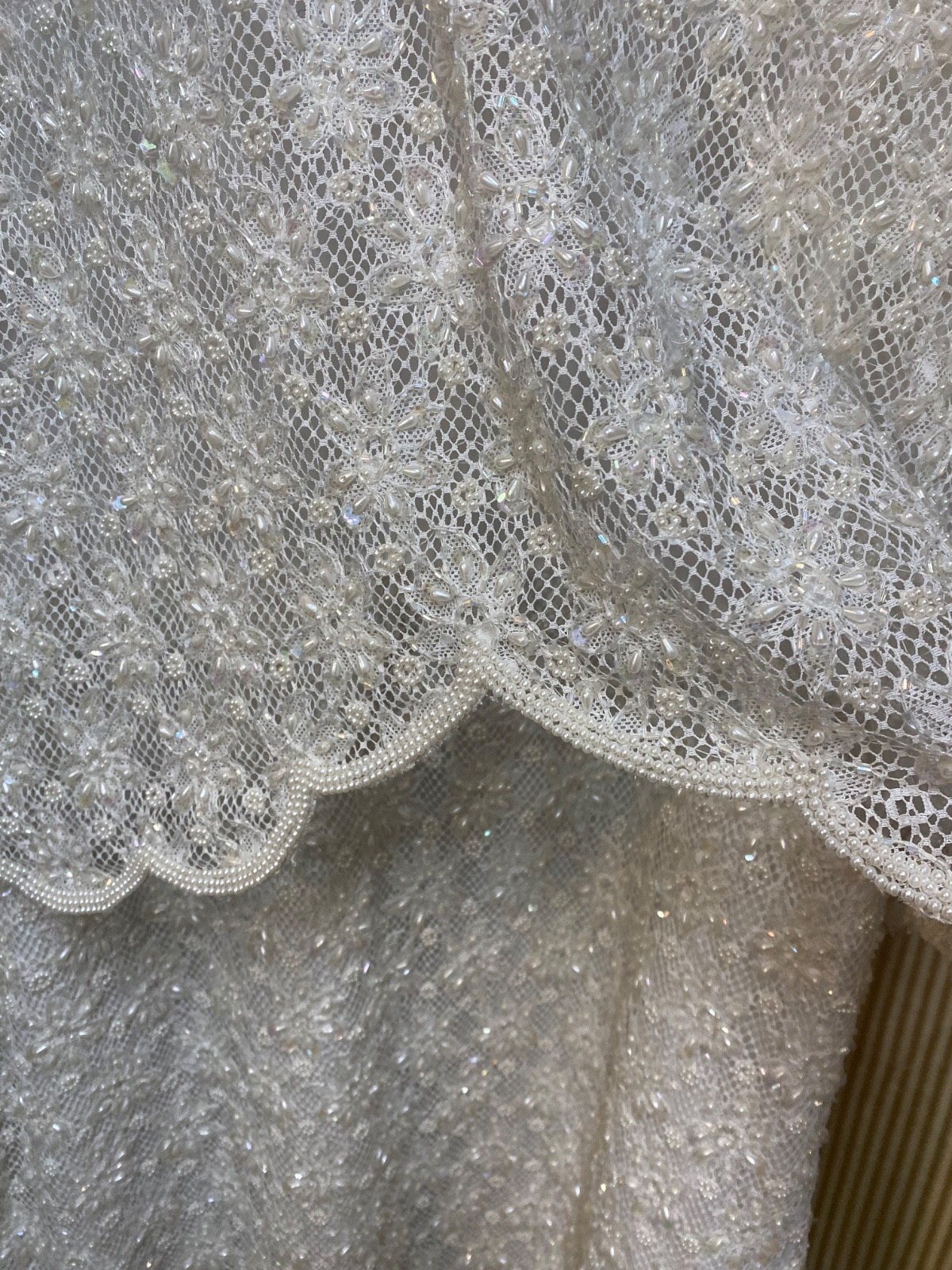 VTG Laurence Kazar Beaded Ivory Dress Elegant Floral Lace Formal Wedding 2X