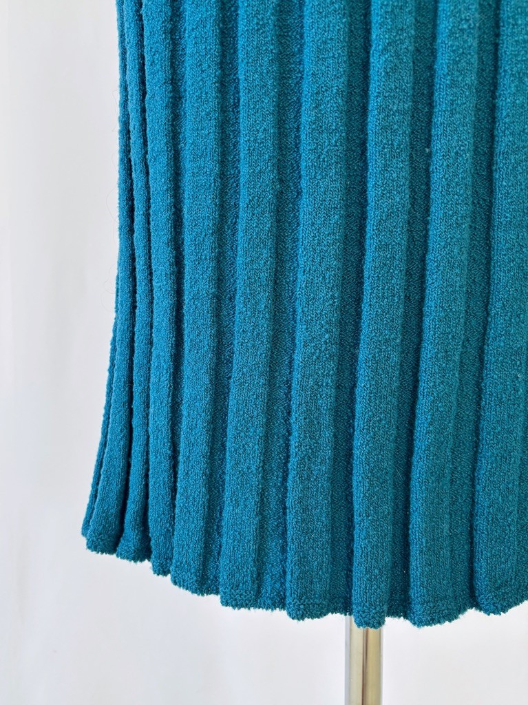 Vtg 40s 50s Knit Set Cardigan Sweater Skirt Teal Blue Chenille Wool Size S/M