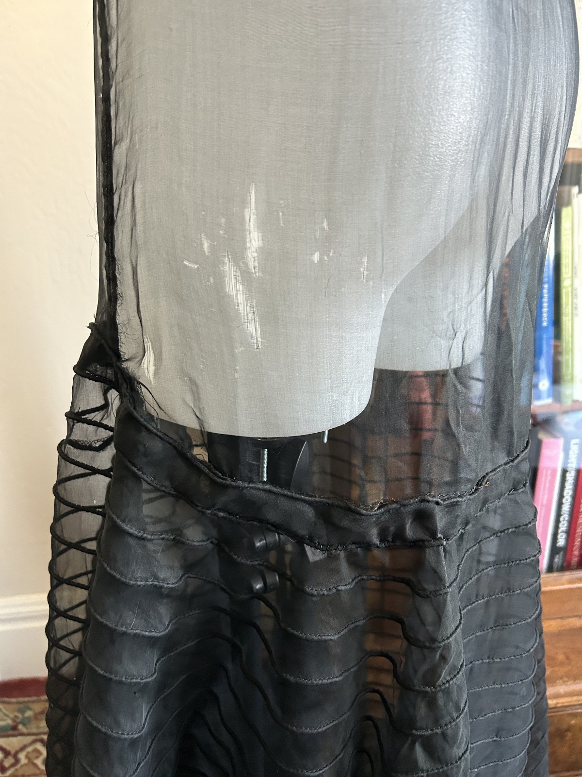 Vintage 1930s Sheer Black Mesh Net Gown Dress Bolero Set Bias Cut Deco Maxi S/M