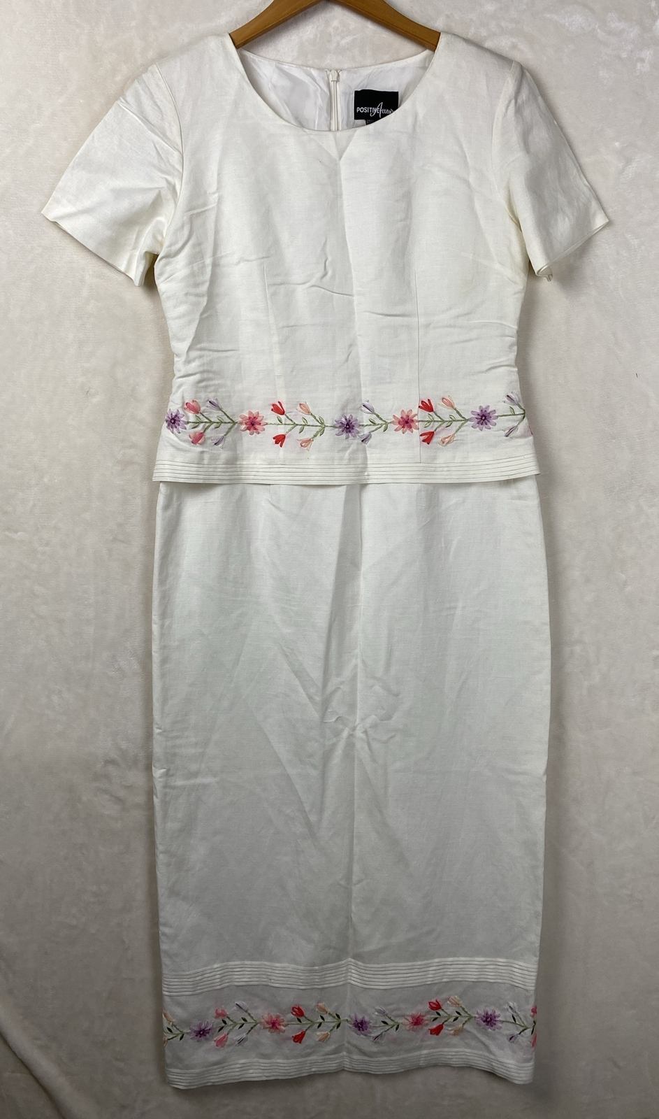 Positive Attitude Maxi Dress Womens 10 Embroidery Floral Short Sleeve Linen Blen