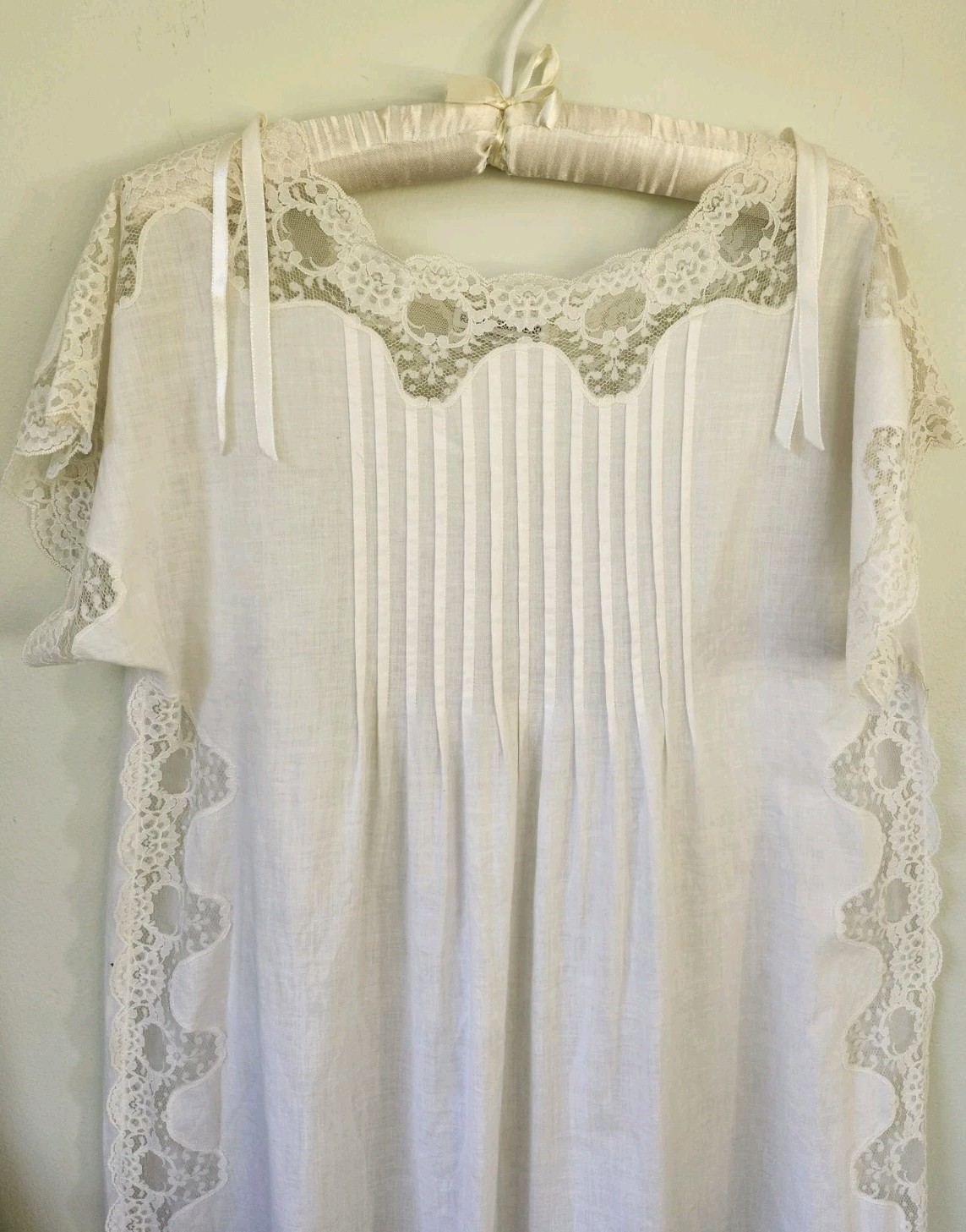 60s Vtg Edwardian Style White Lace Cotton Nightgown Cottagecore Montenero Sz Sm