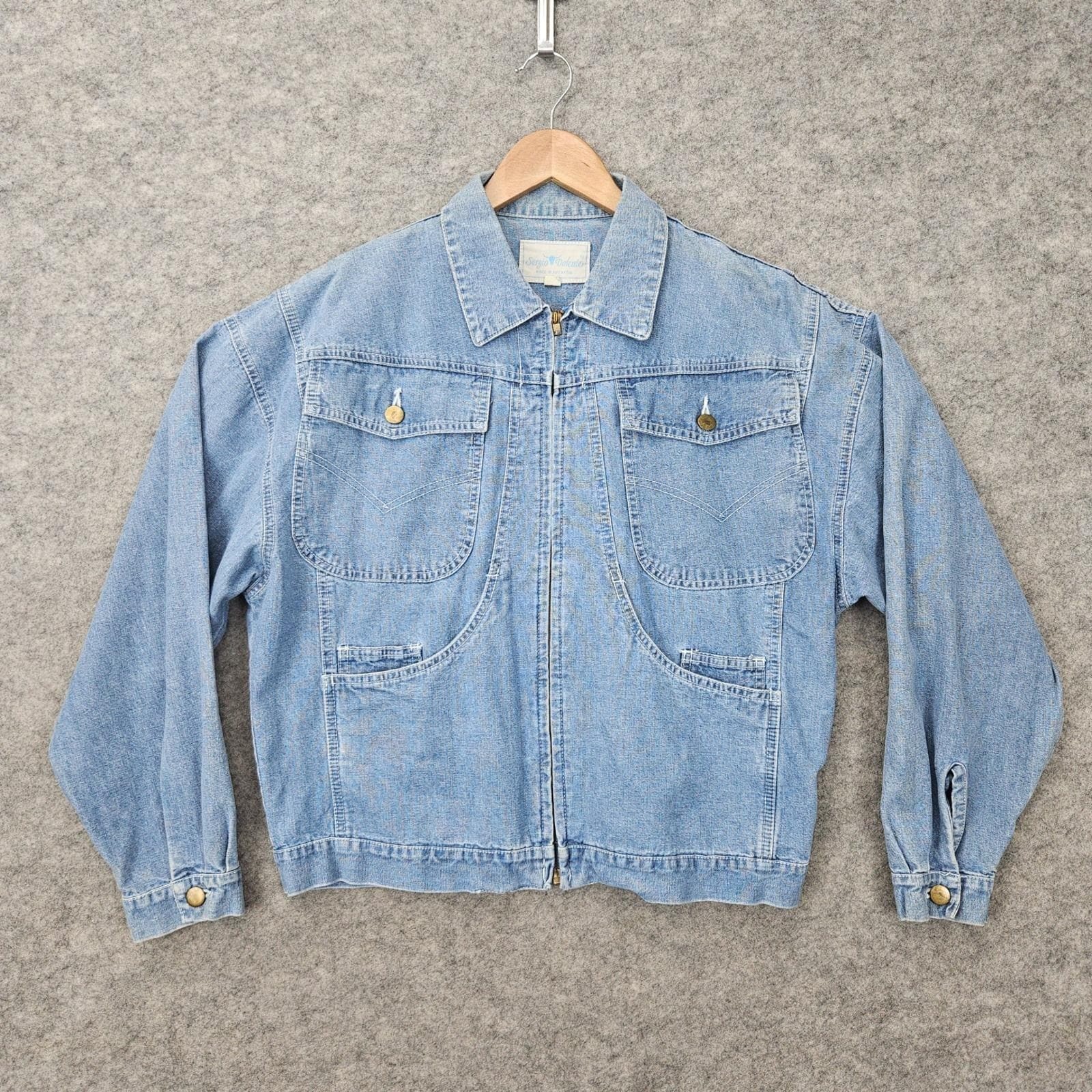 Sergio Valente Women’s Blue Denim Jacket Size M 100% Cotton Zip Up Vintage 80s