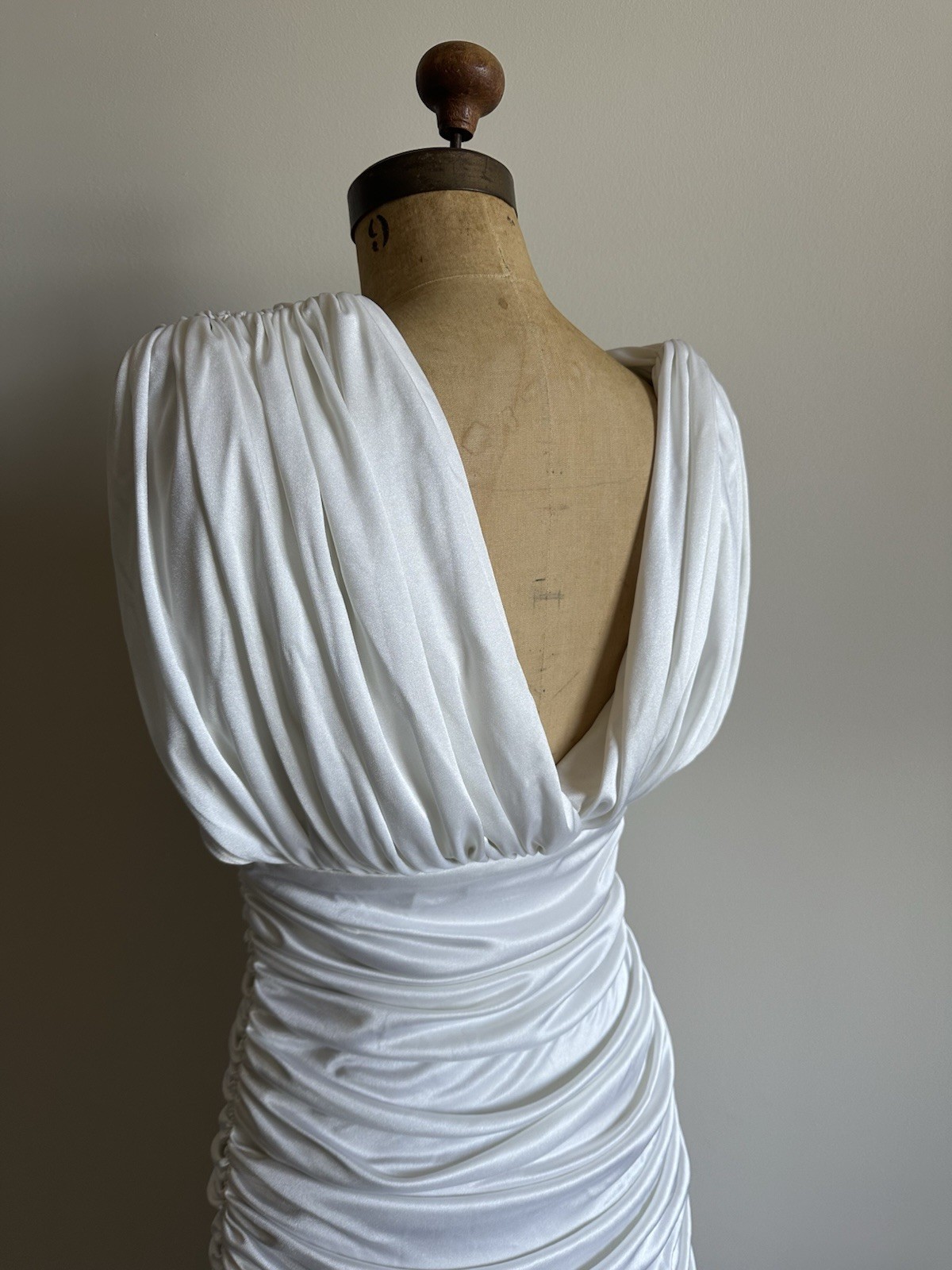 Vtg Lizzy & Johnny by Lucero Draped White Dress. Washed. May smell moth balls.