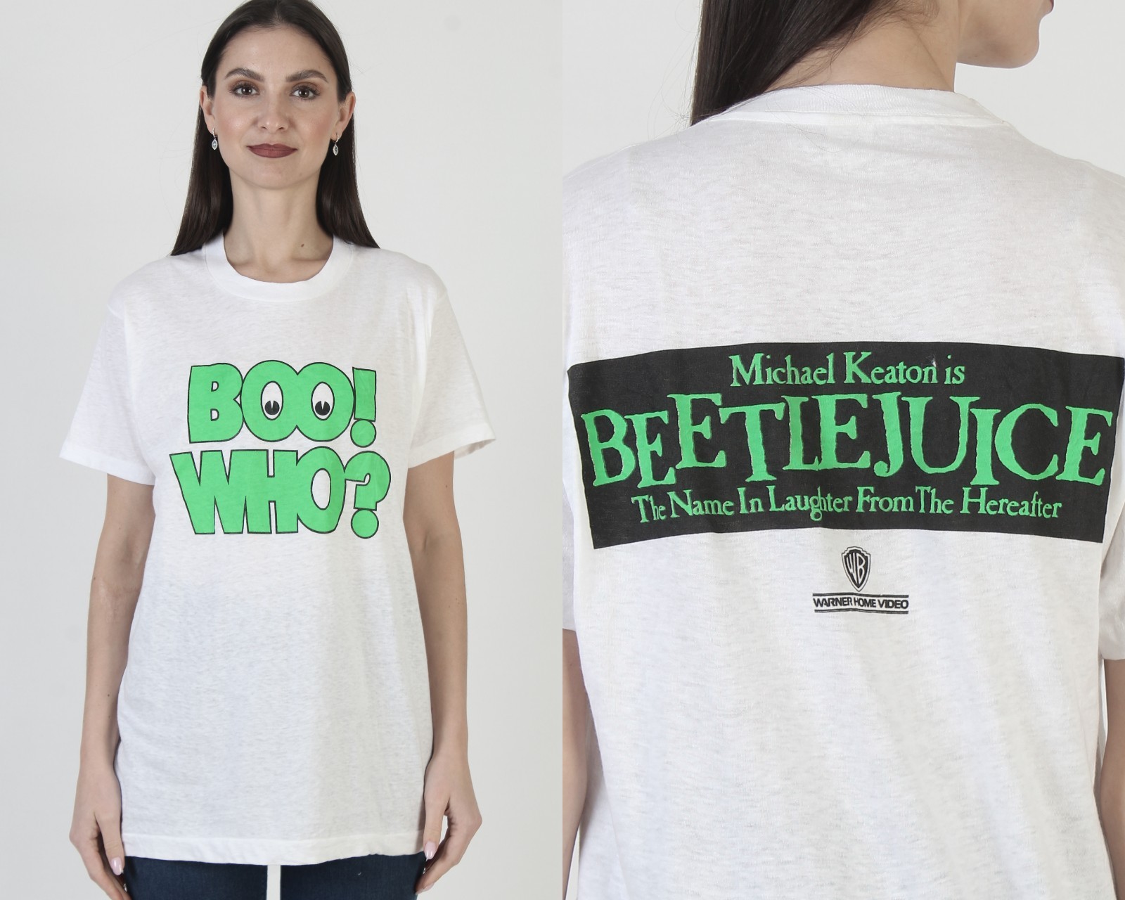 Vtg 80s Beetlejuice T-Shirt Movie Promo Screen Starts Double Sided Tee L