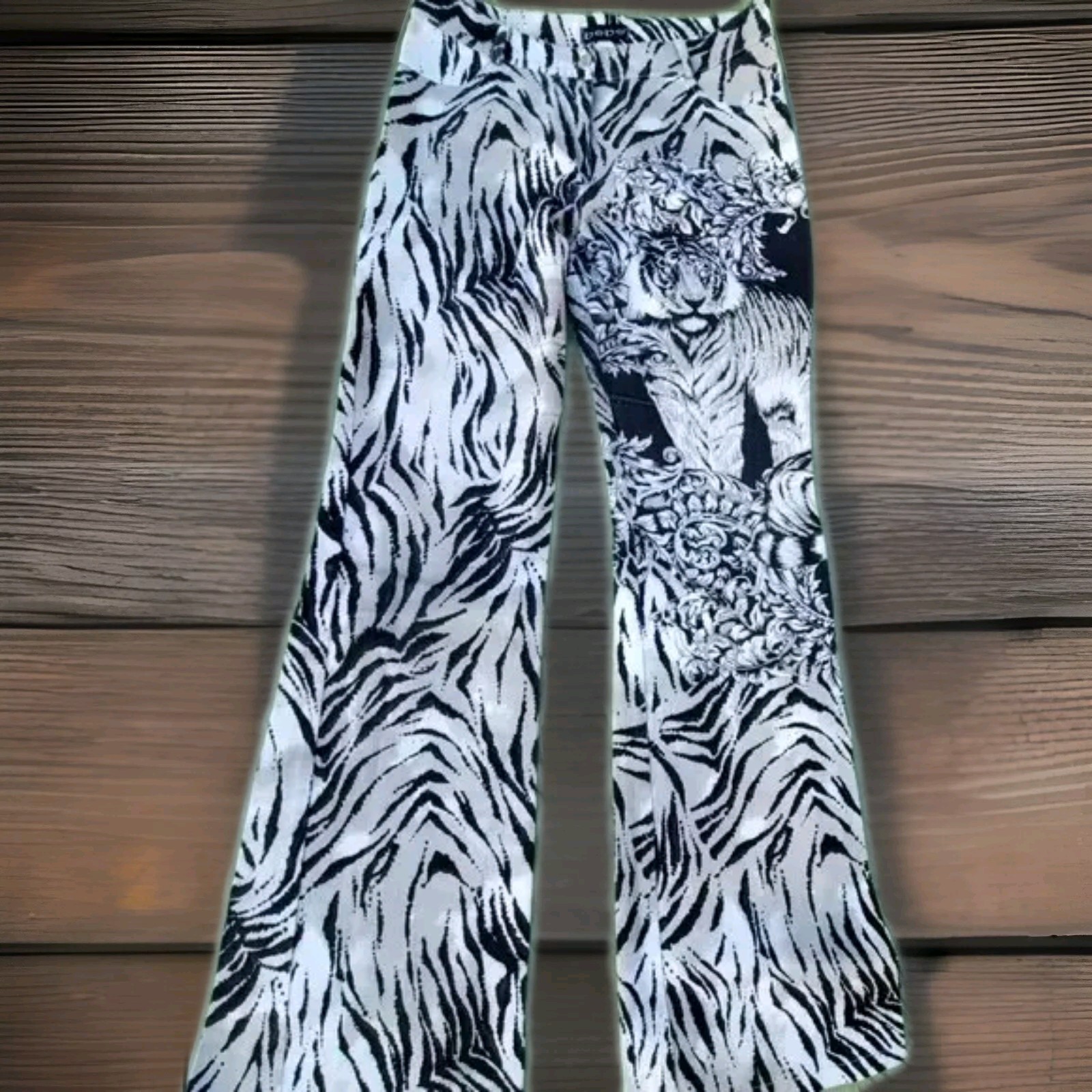 Vintage BEBE Tiger Vintage Black & White Rhinestone Pants – Made in France, S