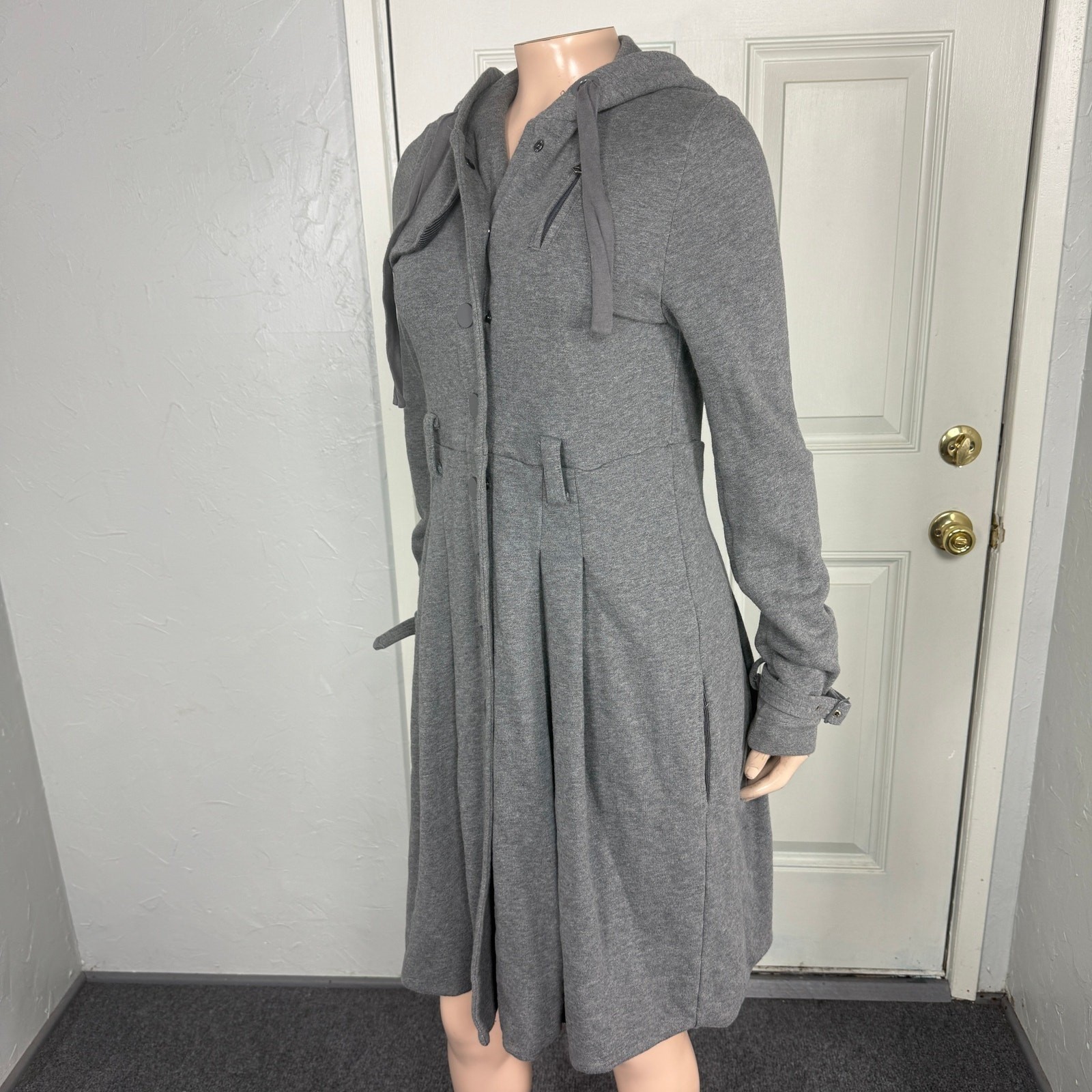 Armani Exchange Women’s Jacket S Pleated Knit Button Designer Long Hooded W4-28