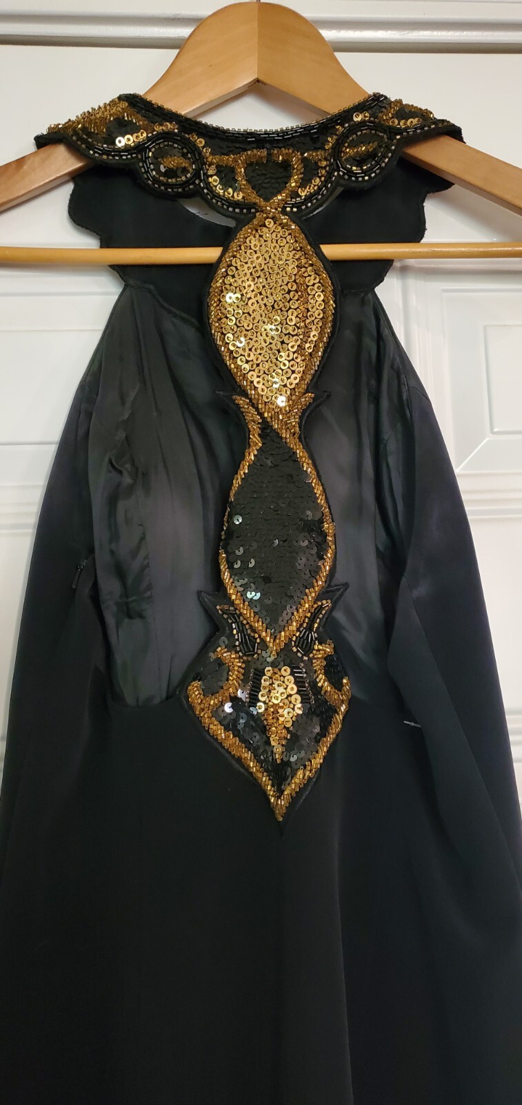 Vintage Niteline Beaded Sequins Backless Long black &gold Gown Small Med