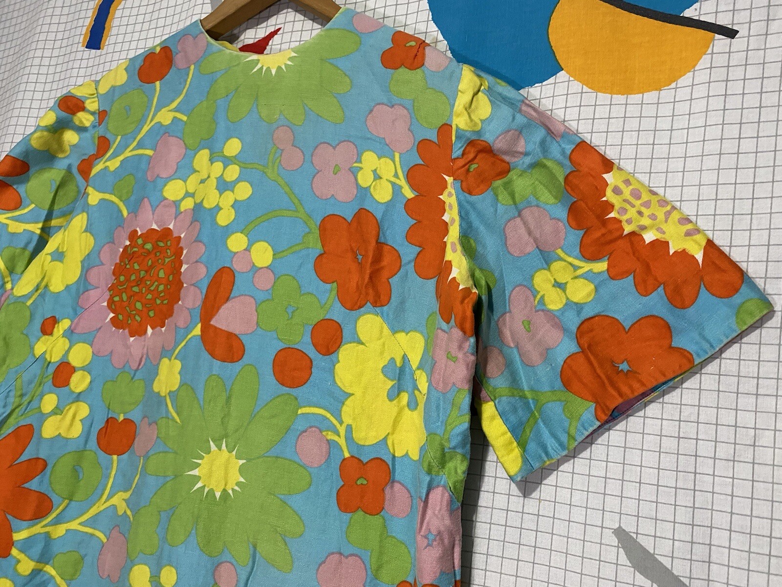 Vintage 60s Floral Mod Dress Hippie Psychedelic Colorful Flower Mini Short 70s