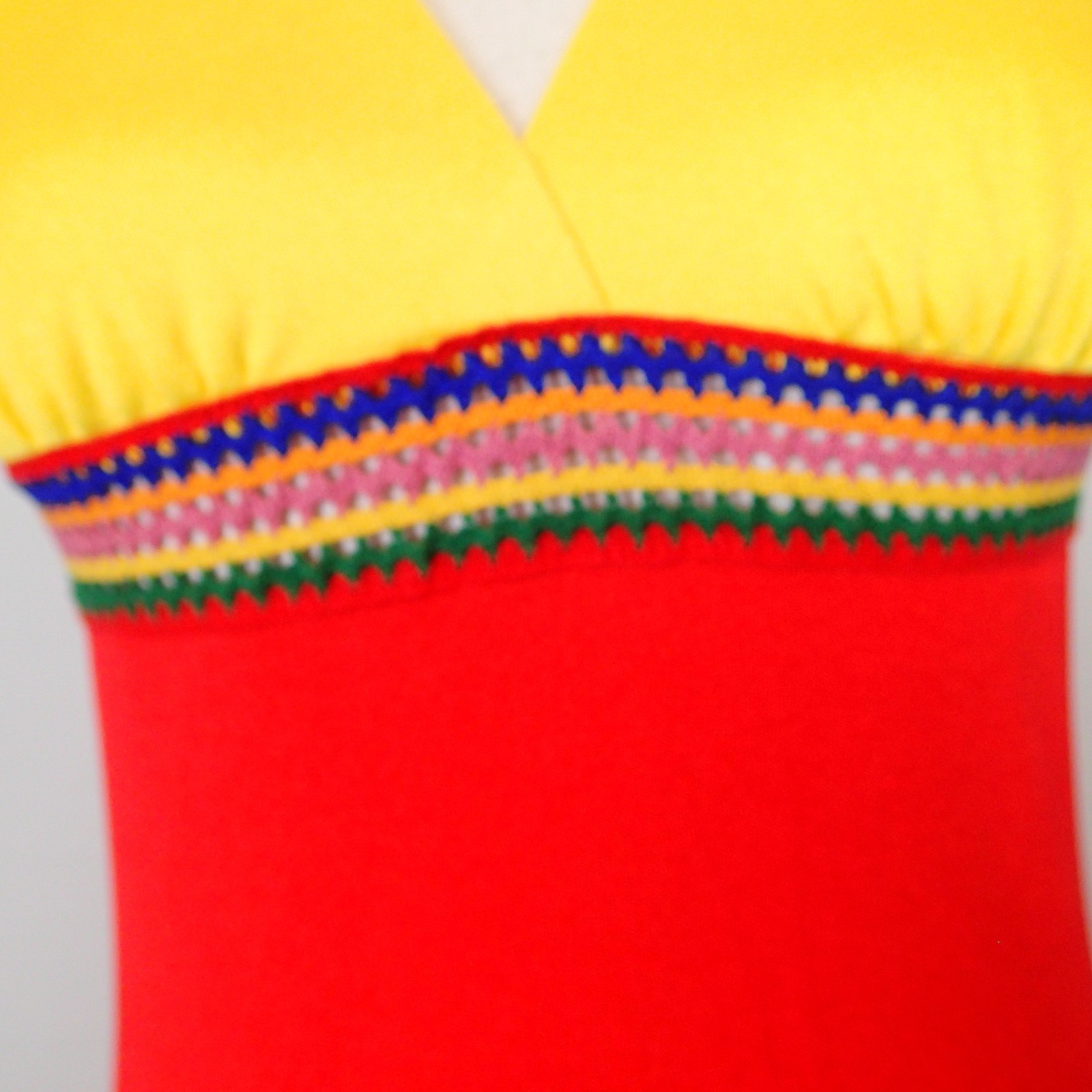 70s Joy Stevens California Halter Dress red yellow Maxi crochet boho sz 5/6