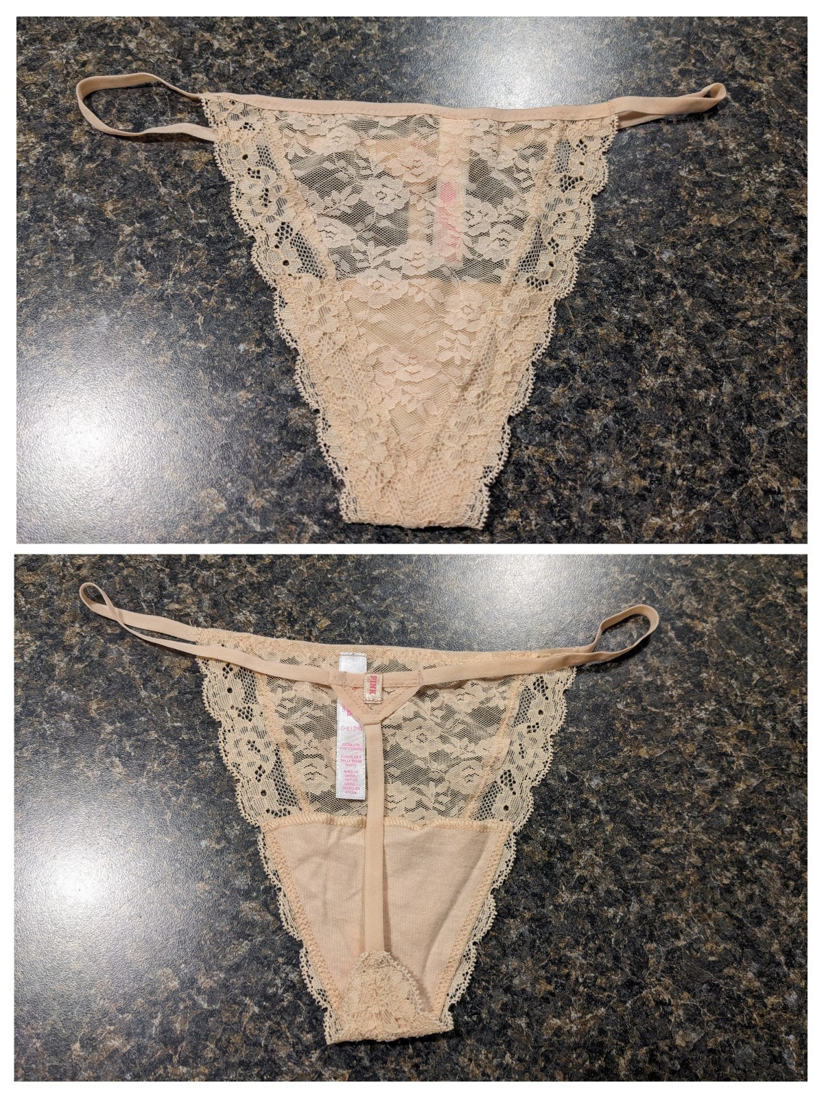2013 PINK by Victoria’s Secret Extra Low Rise V-String Lace nude panties thong