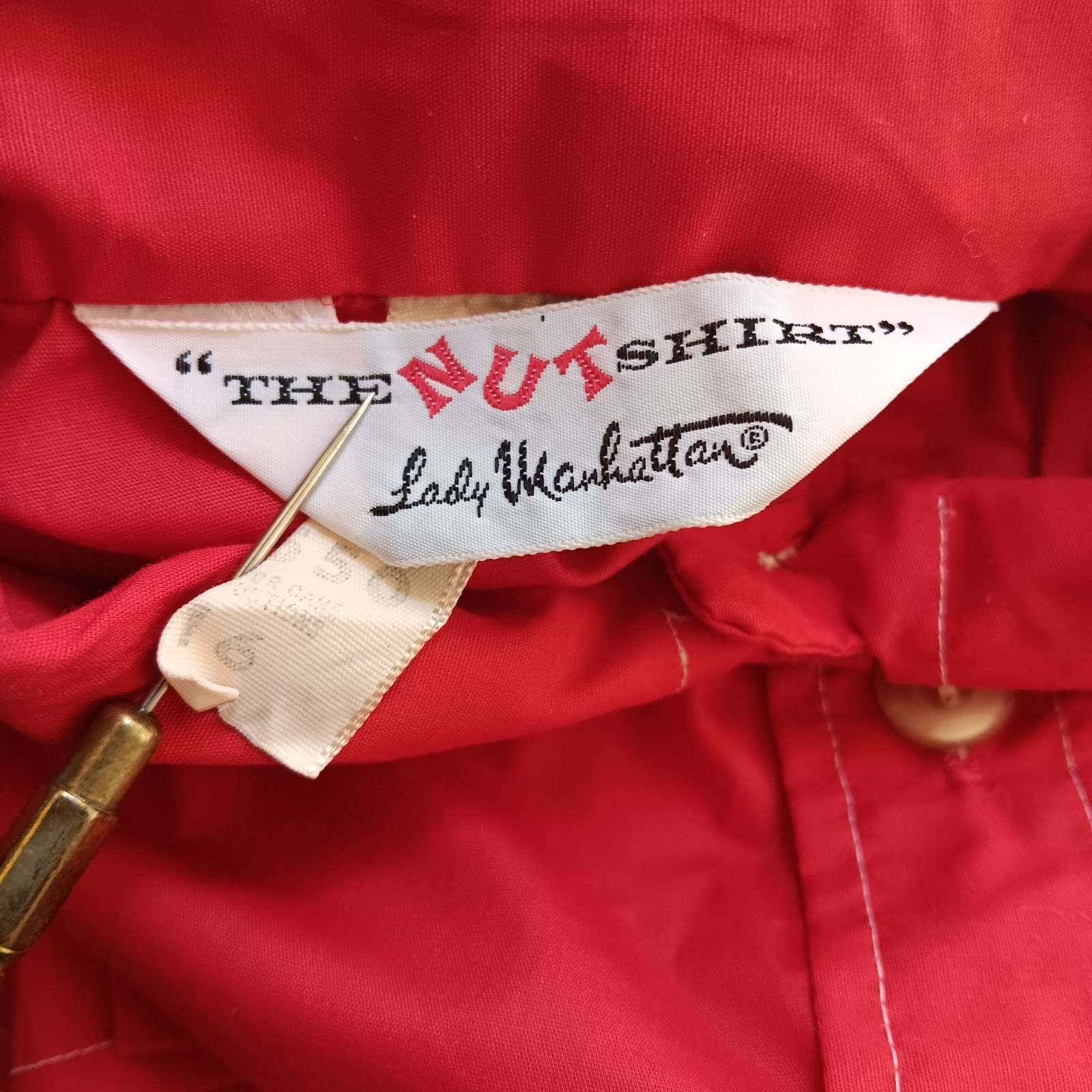 Lady Manhattan True Vintage Mod Blouse 16 Large 60’s Shirt Chore Pocket Red