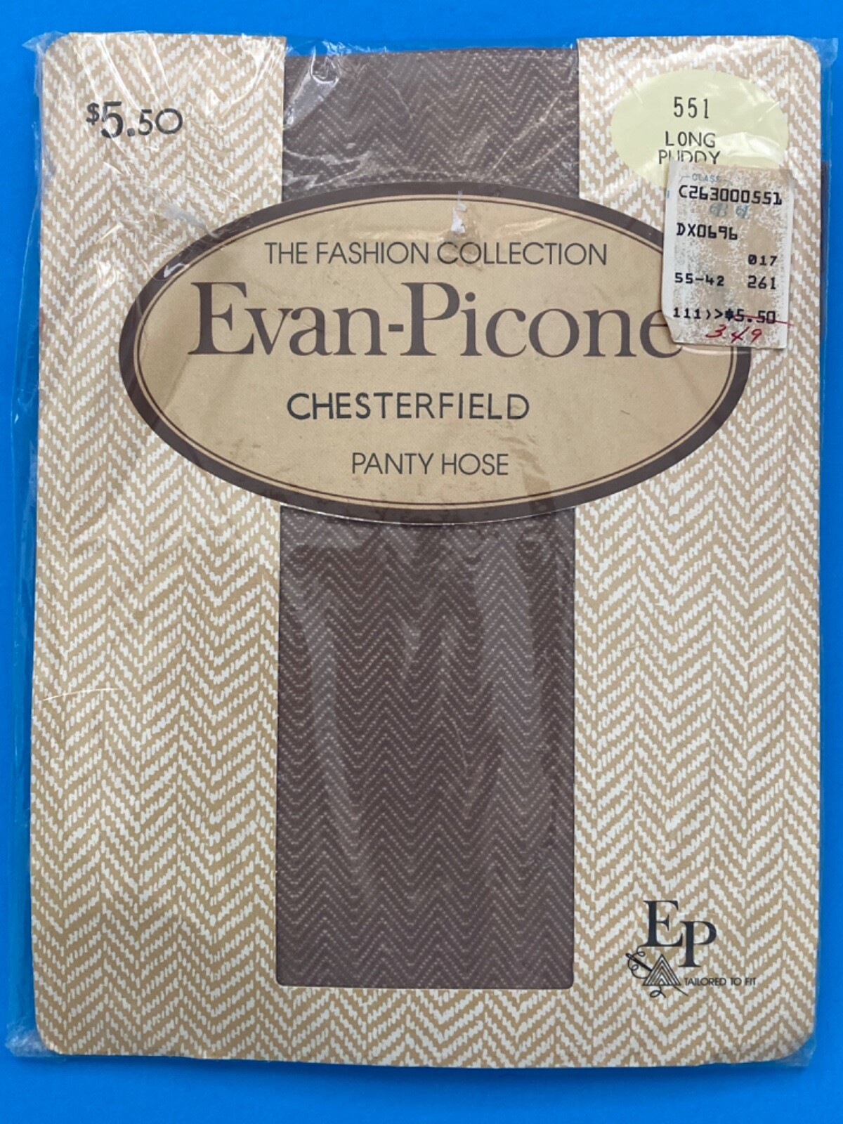 NOS EVAN PICONE CHESTERFIELD HERRING BONE HBT PANTY HOSE NEW VTG 551 LONG PUDDY