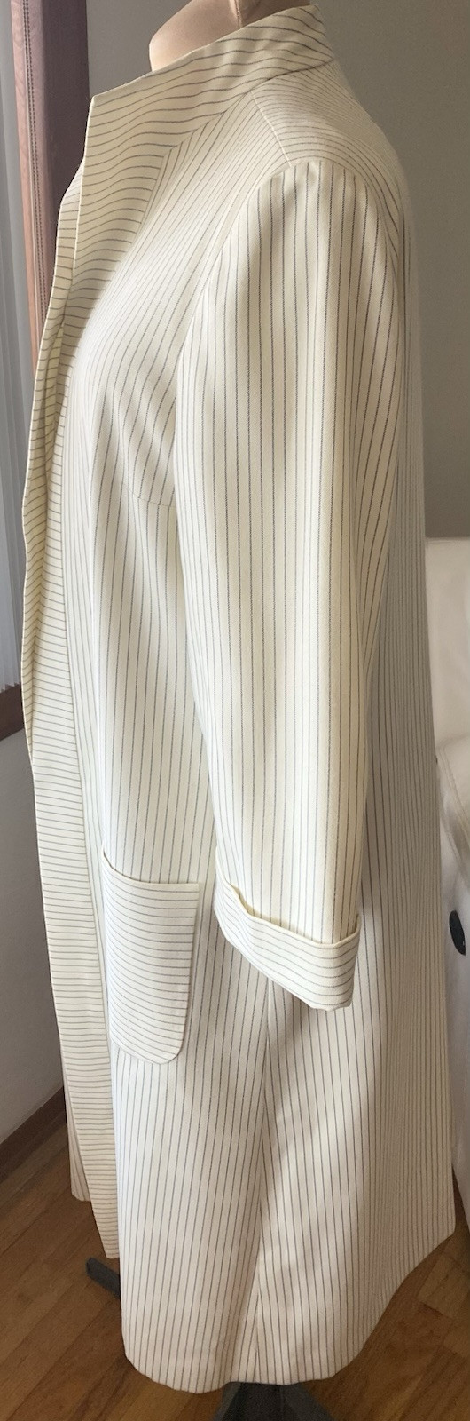 Vintage 60s FRED ROTHSCHILD Duster Coat *Large* Ivory Blue White Striped Spring