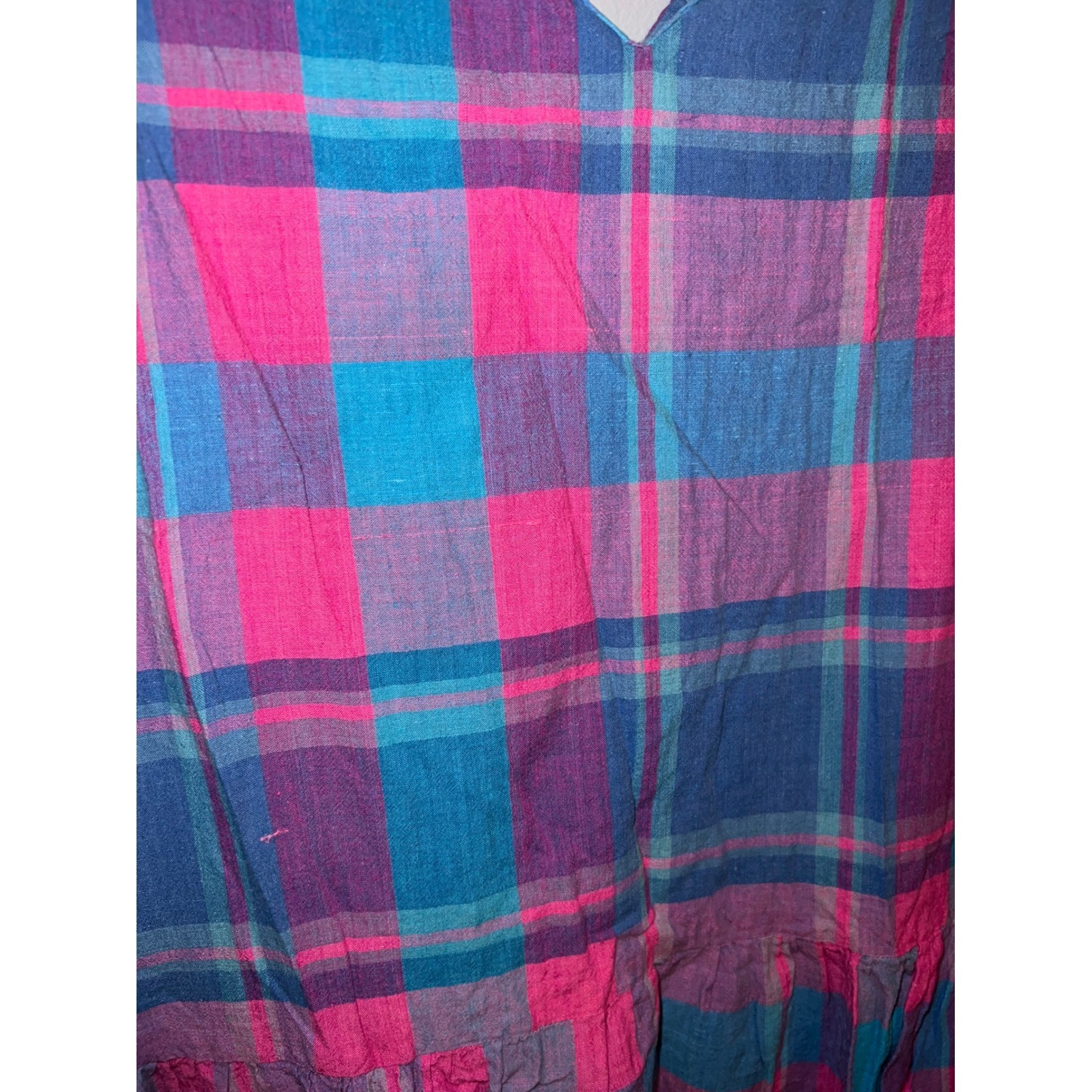 Vintage Unbranded Handmade Women’s Jumper Dress Pink Blue Plaid Country No Tags